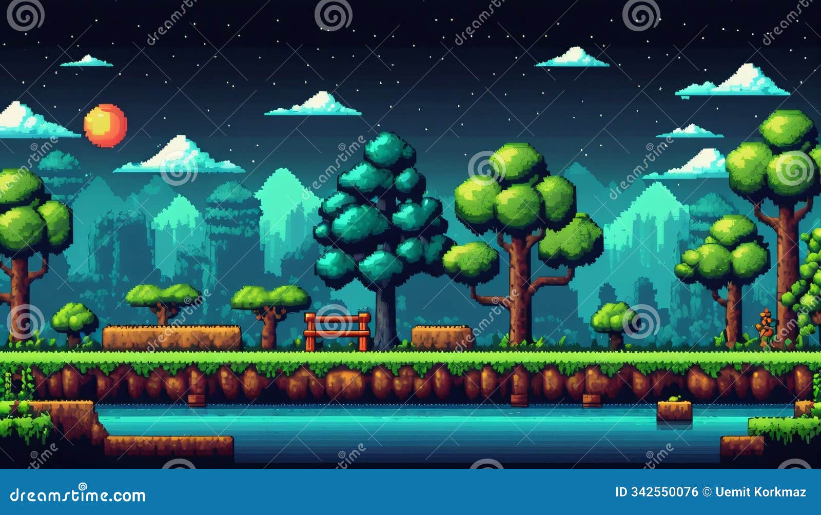 retro style pixel art game background