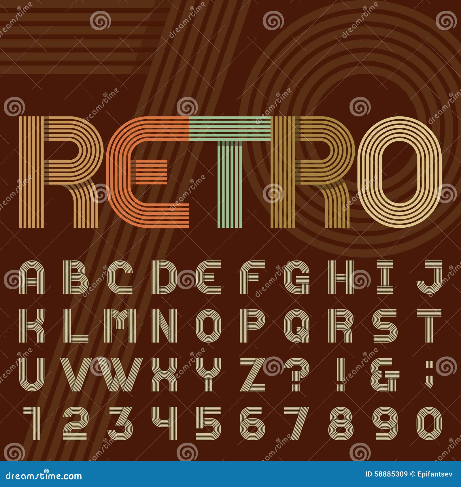 Retro Style Stripe Alphabet Vector Font Stock Vector Illustration Of