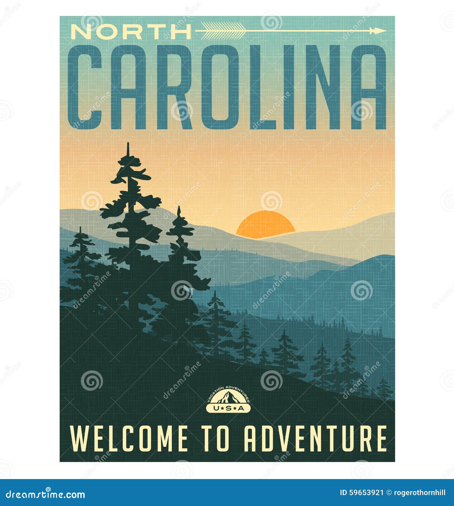 retro style travel poster or sticker. north carolina
