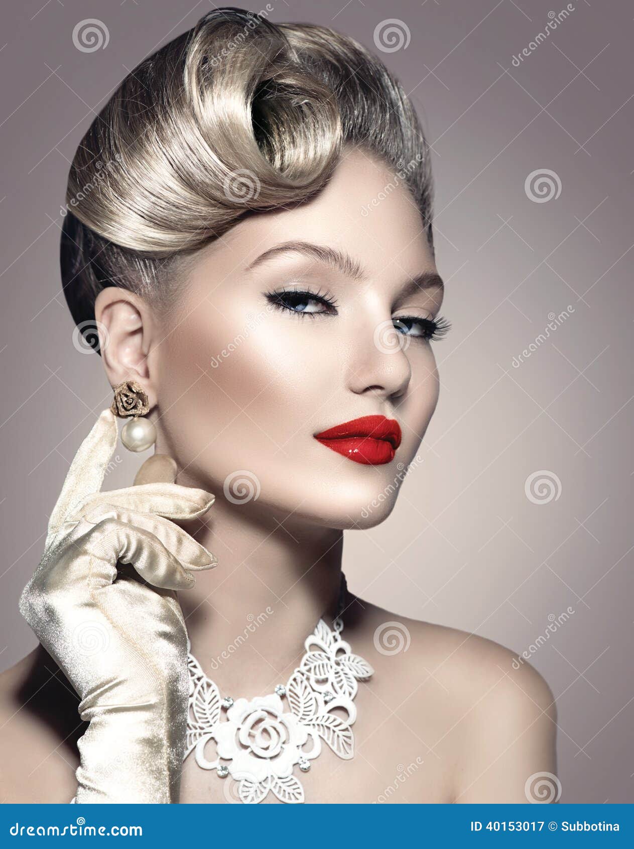 Retro Styled Lady Portrait stock image. Image of lock - 40153017