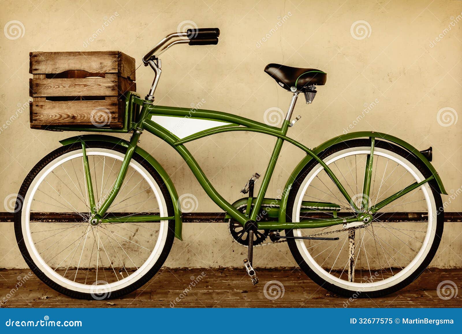 Retro Styled Sepia Image Of A Vintage Bicycle With Wooden 