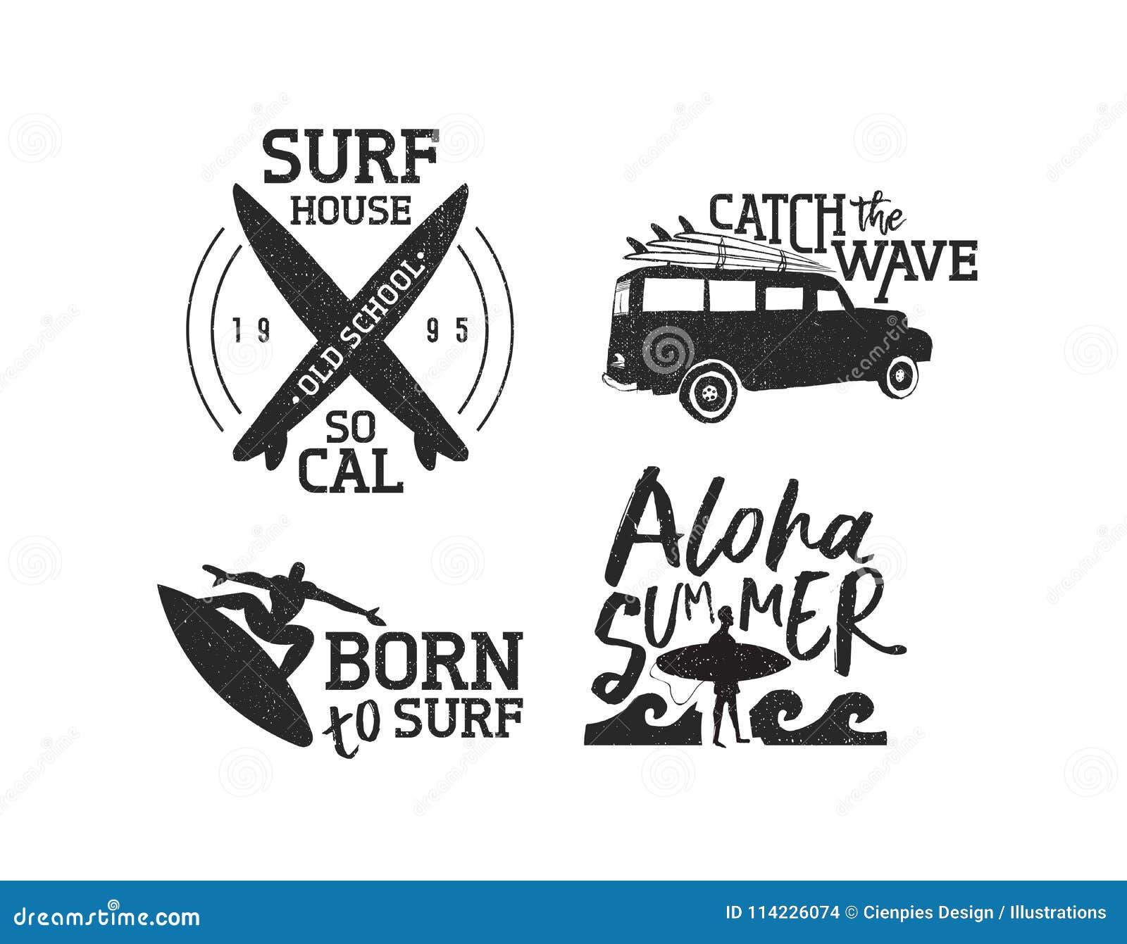 Retro Summer Surf Label Set of Men Surfing Stock Vector - Illustration ...