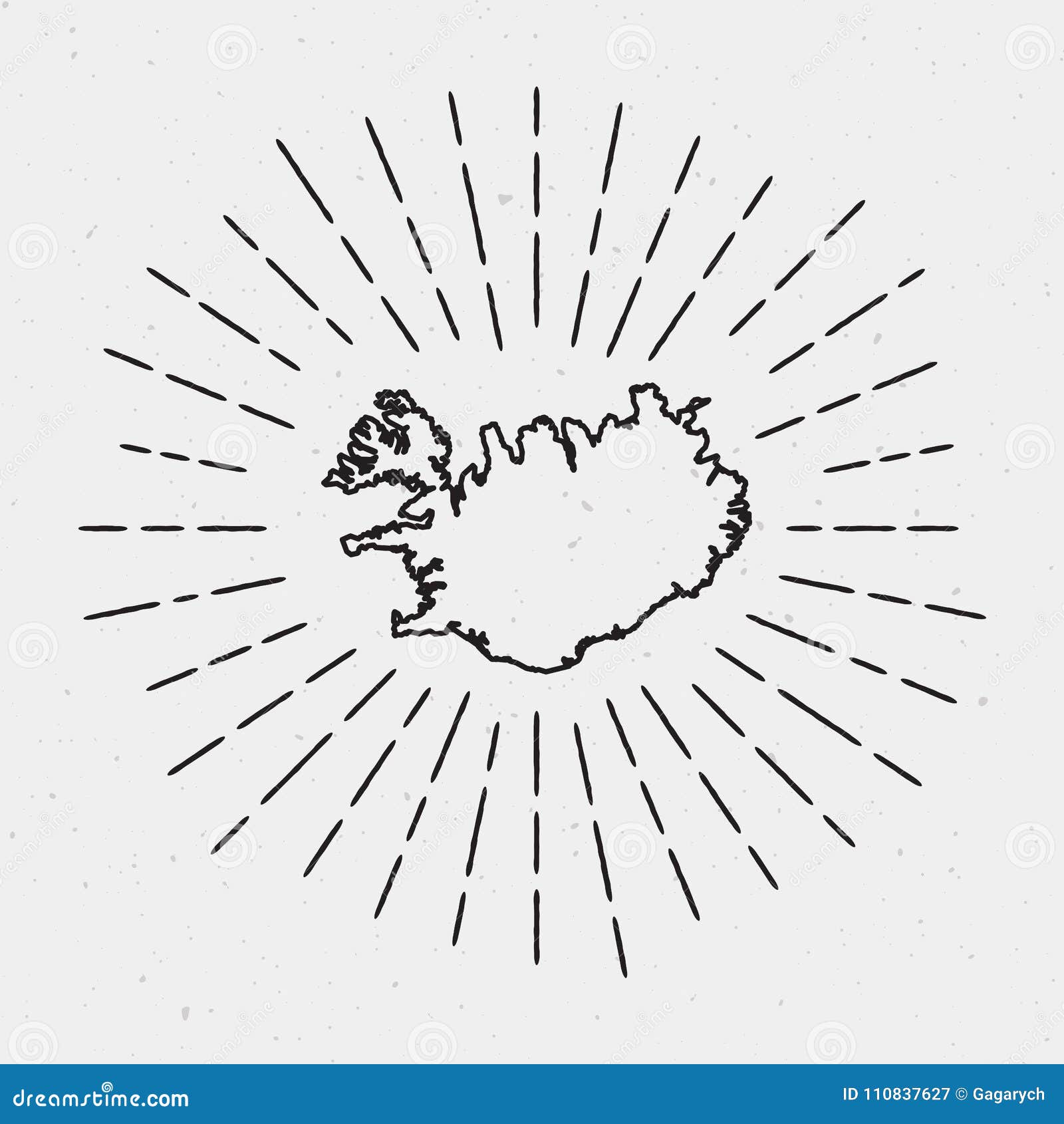 retro sunburst hipster . iceland map.