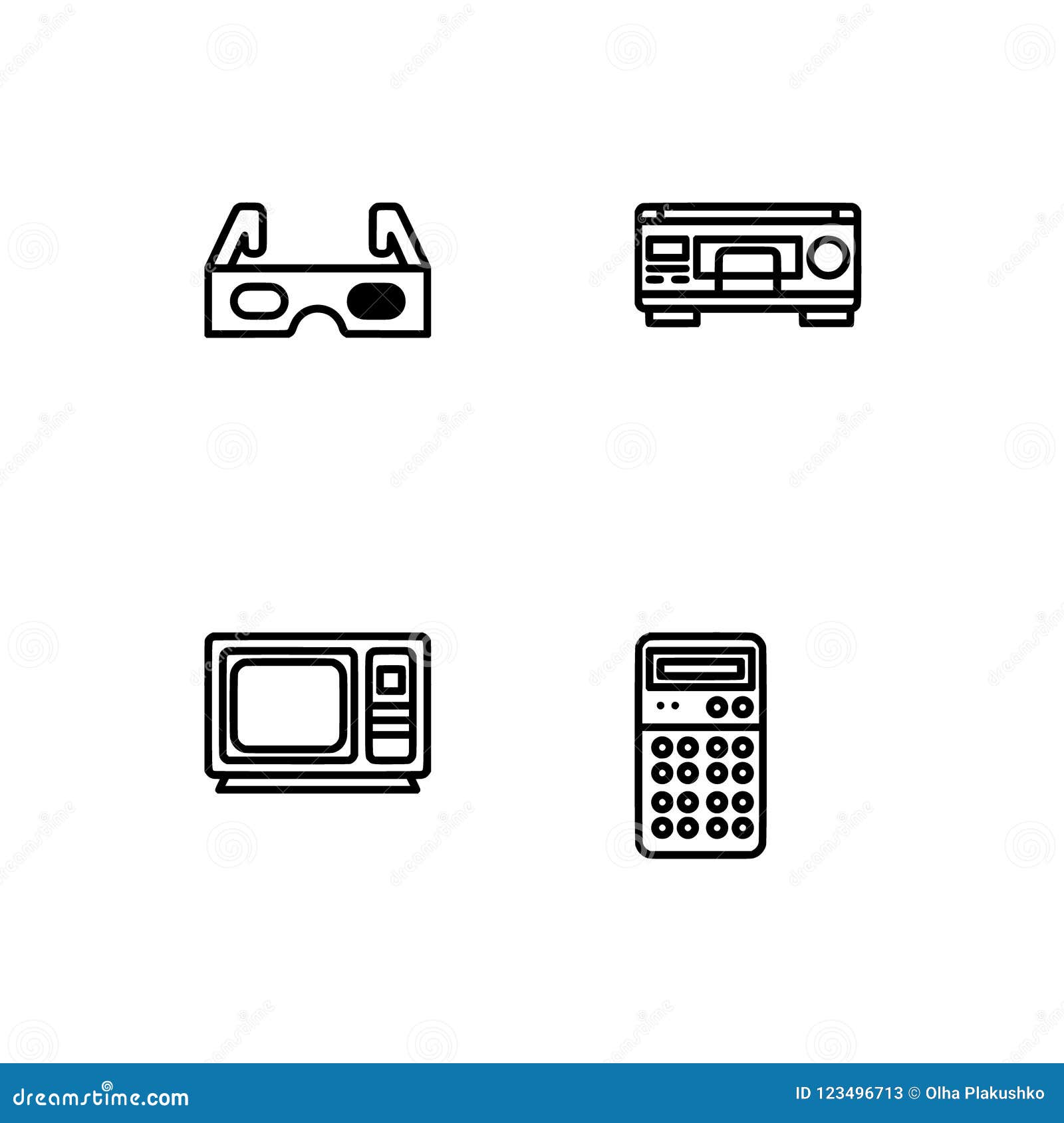 retro tech and gadets. set outline icon eps 10  format. professional pixel perfect black, white icons optimized for both lar