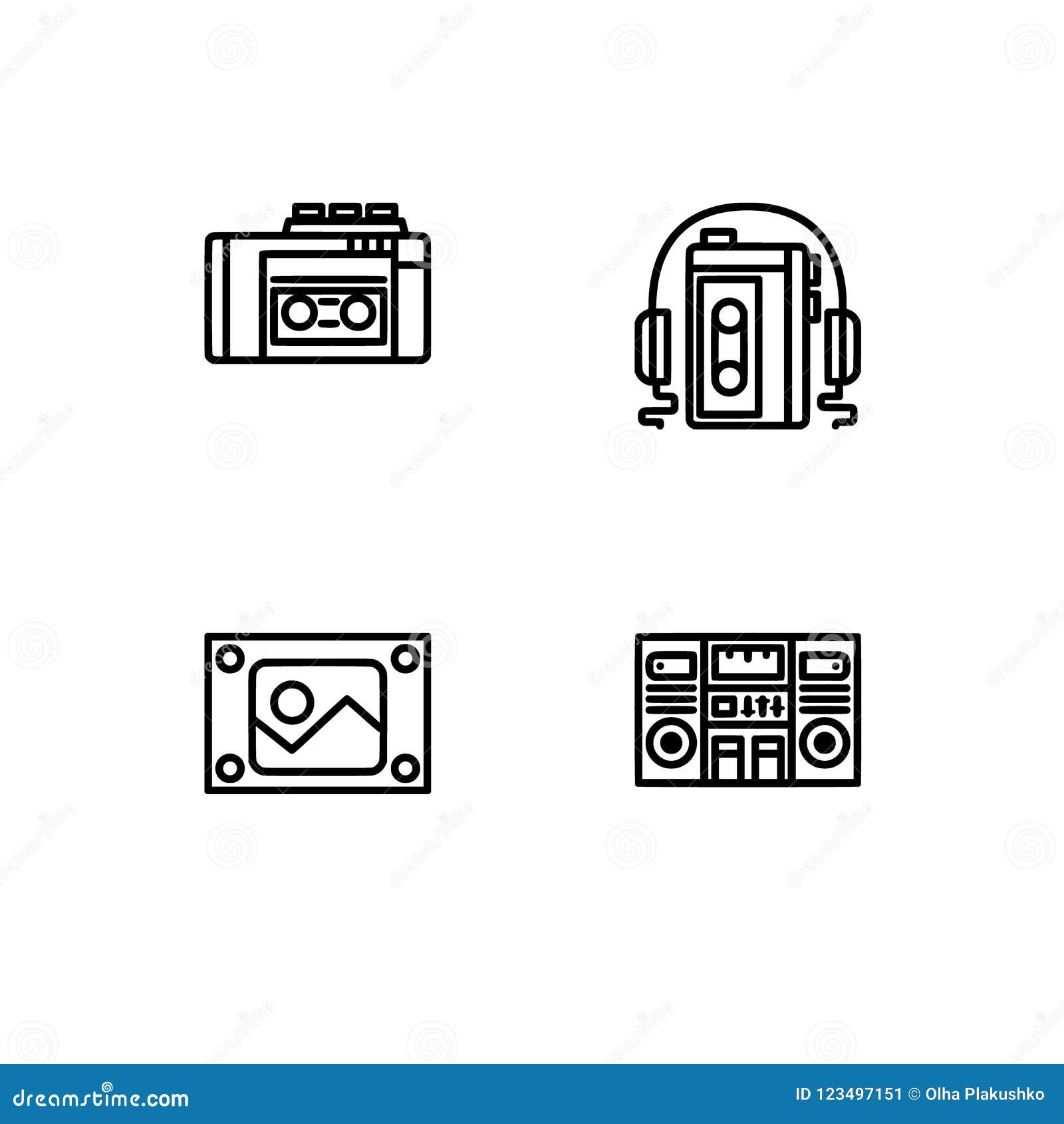 retro tech and gadets. set outline icon eps 10  format. professional pixel perfect black, white icons optimized for both lar