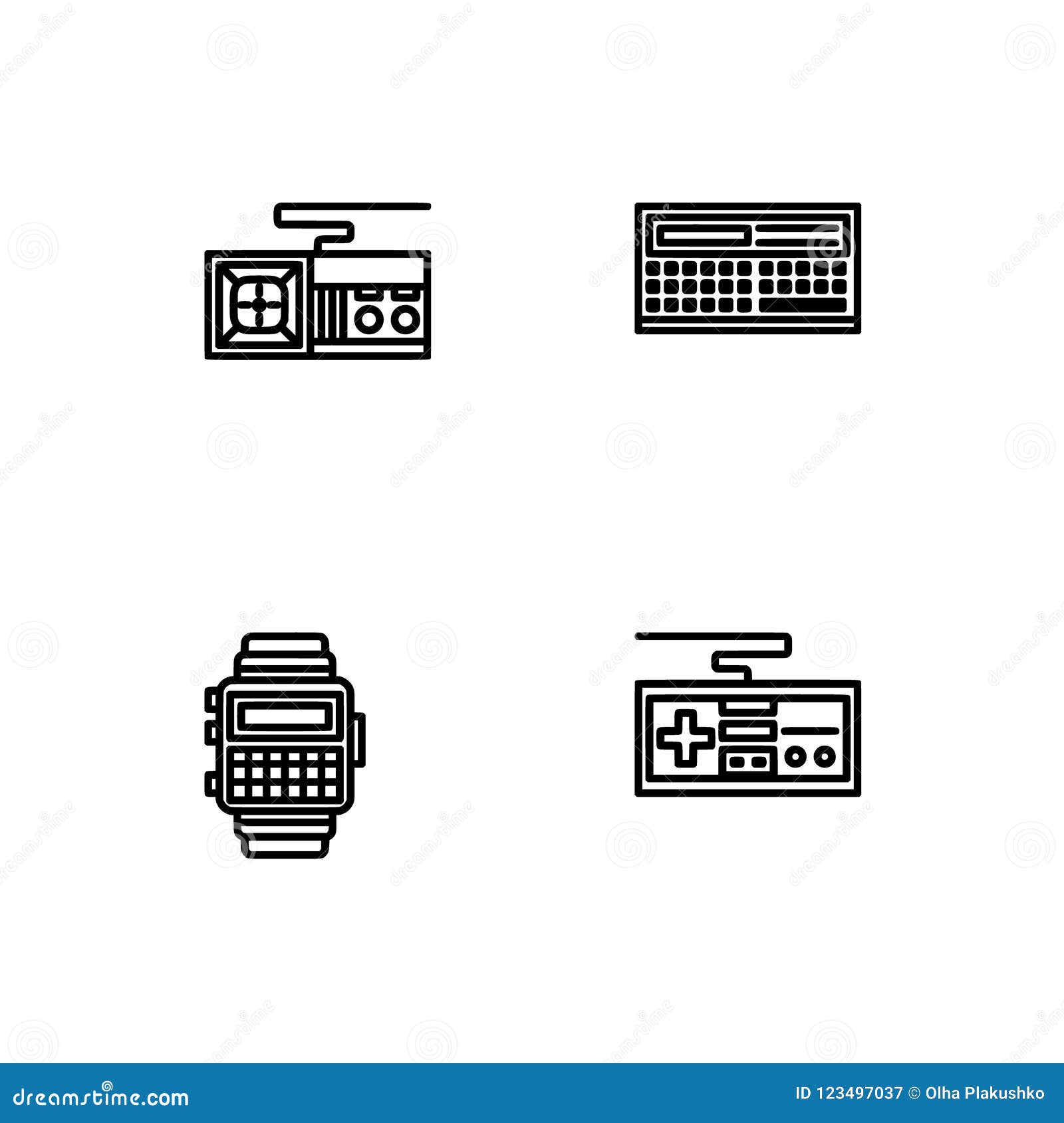 retro tech and gadets. set outline icon eps 10  format. professional pixel perfect black, white icons optimized for both lar