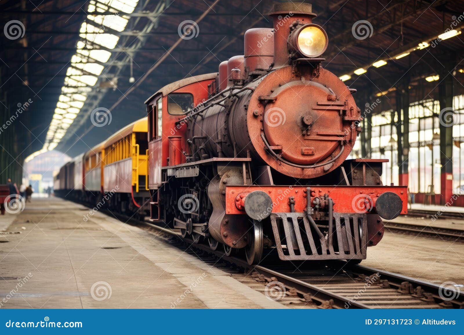 Retro Train Engine in Rustic Railway Station Stock Image Image of