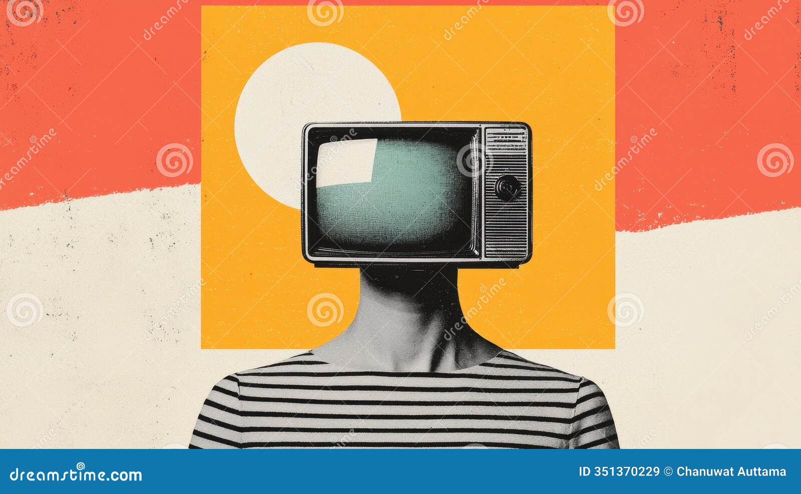 retro tv head woman collage art pop art media vintage tv abstract background
