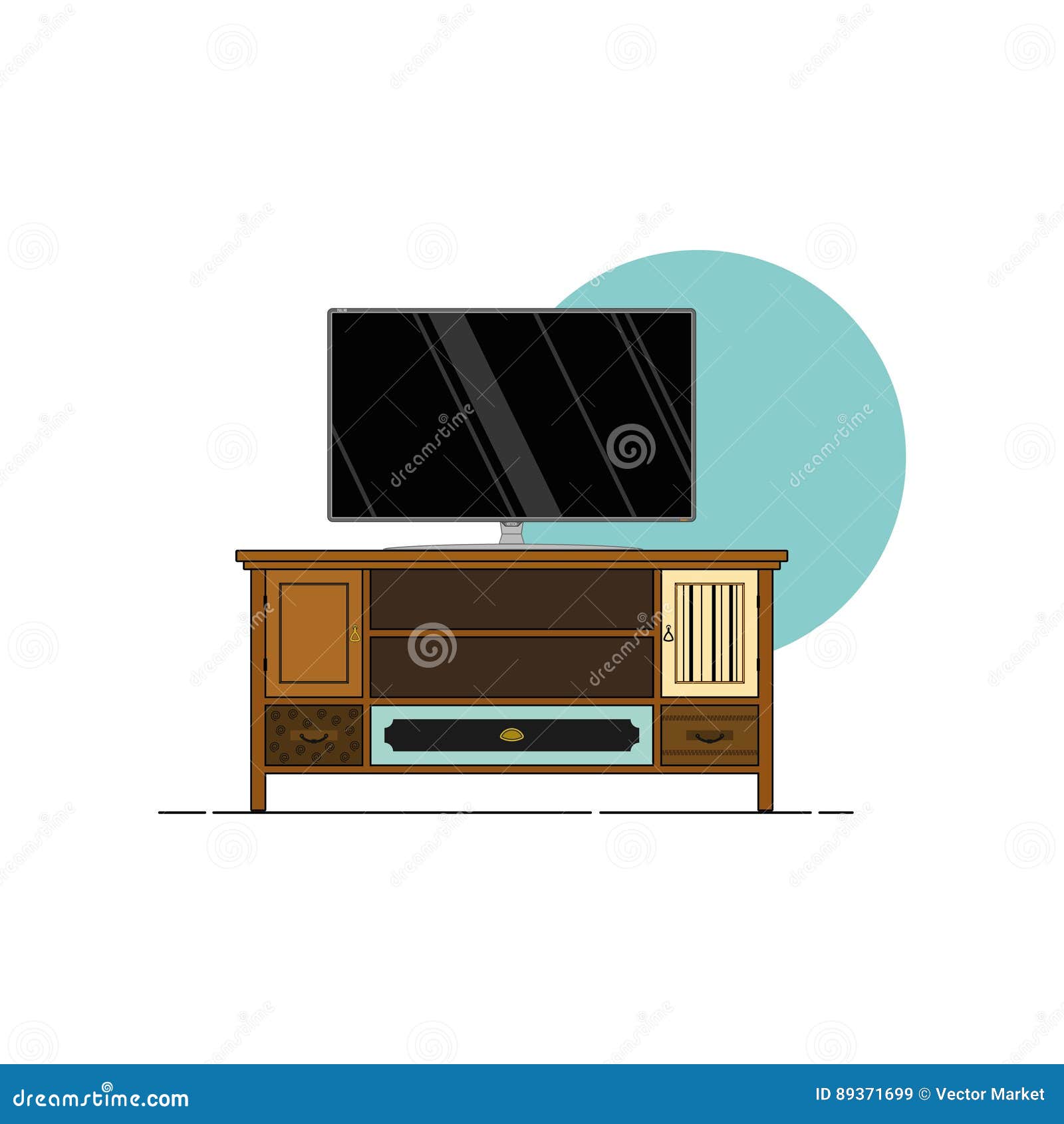 Retro Tv Stand and Led Tv Vector Design Stock Vector Illustration of