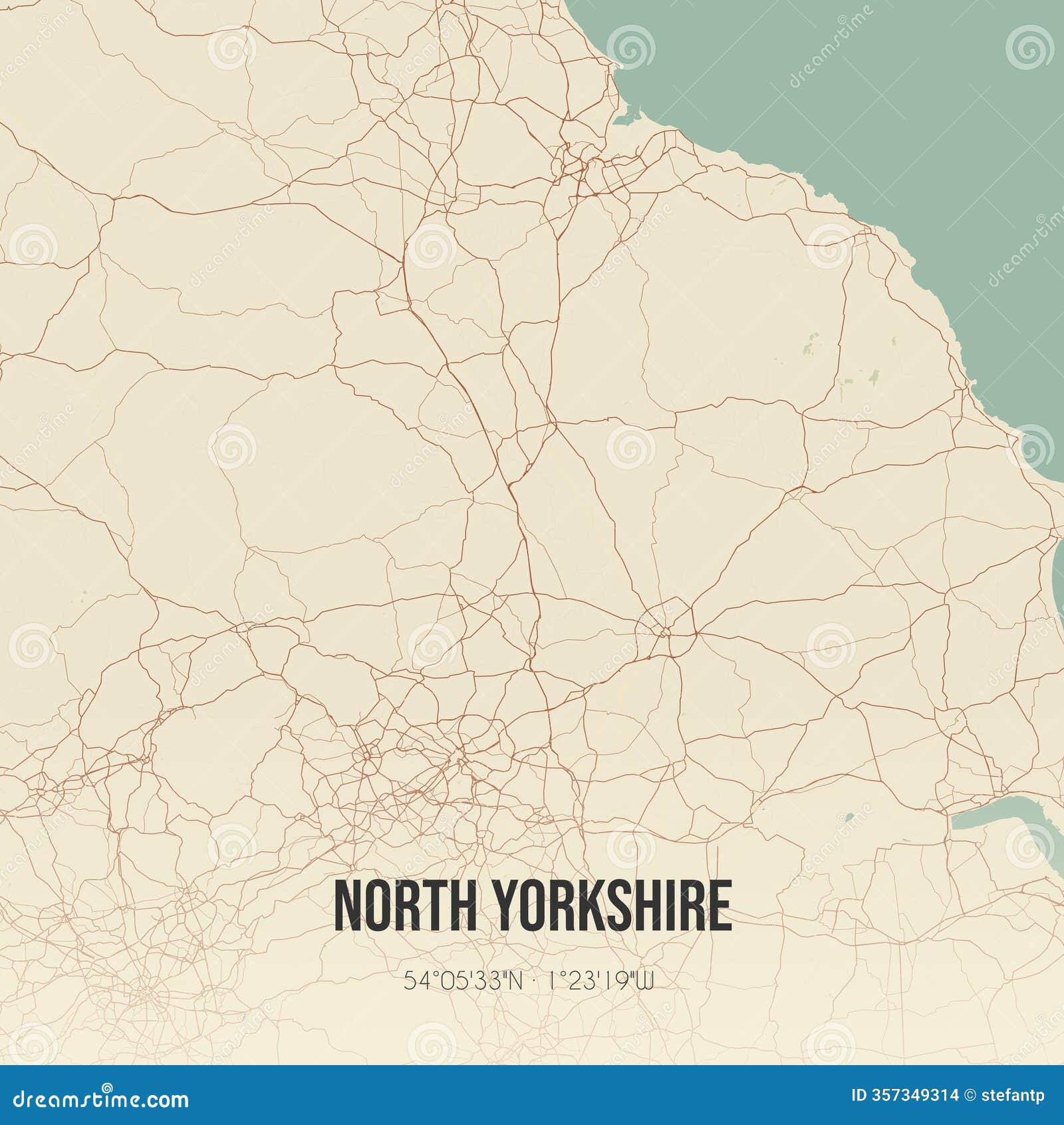 retro uk map of north yorkshire. vintage street map.