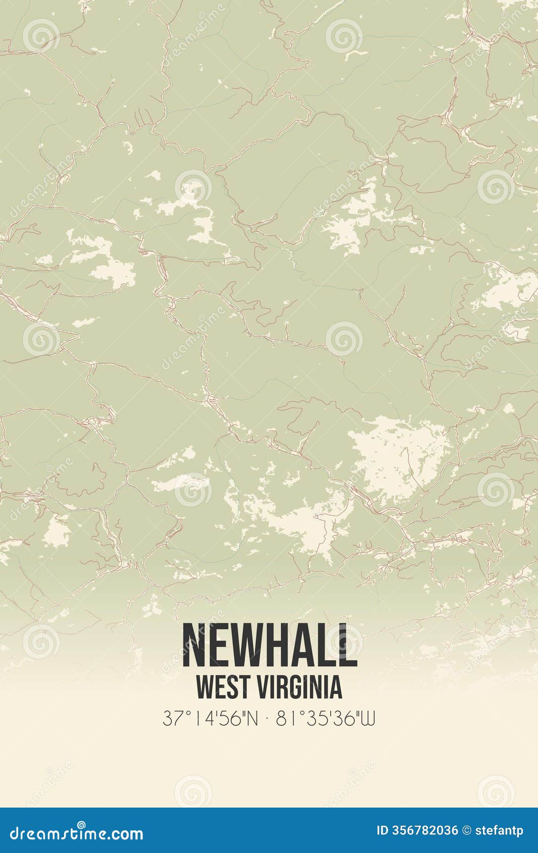 retro us map of newhall, west virginia. vintage street map.