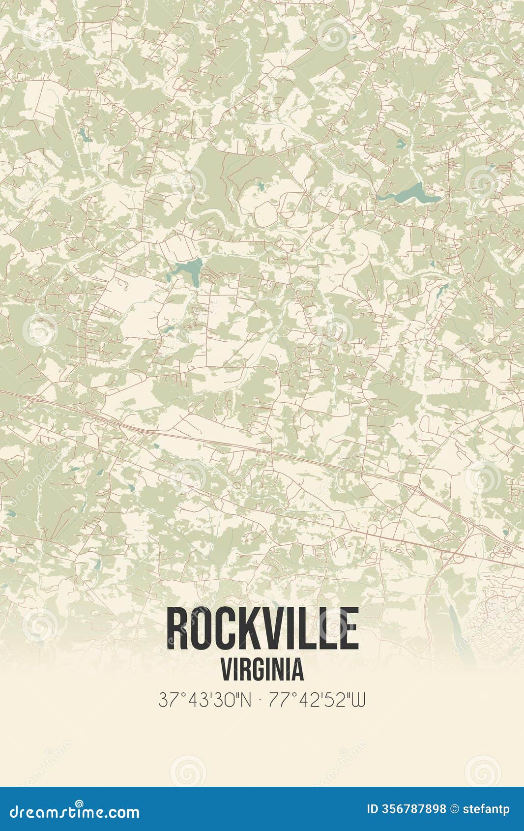 retro us map of rockville, virginia. vintage street map.