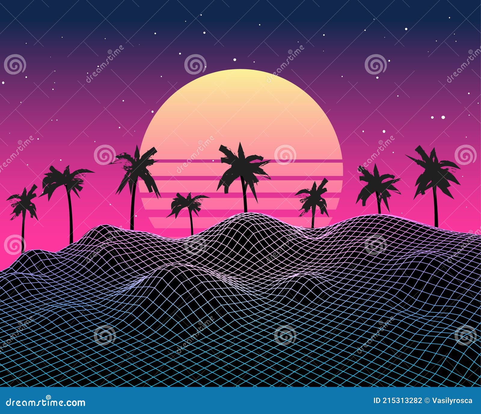 Retro Vaporwave Backgroud Future Landscape 80s Aesthetic Laser