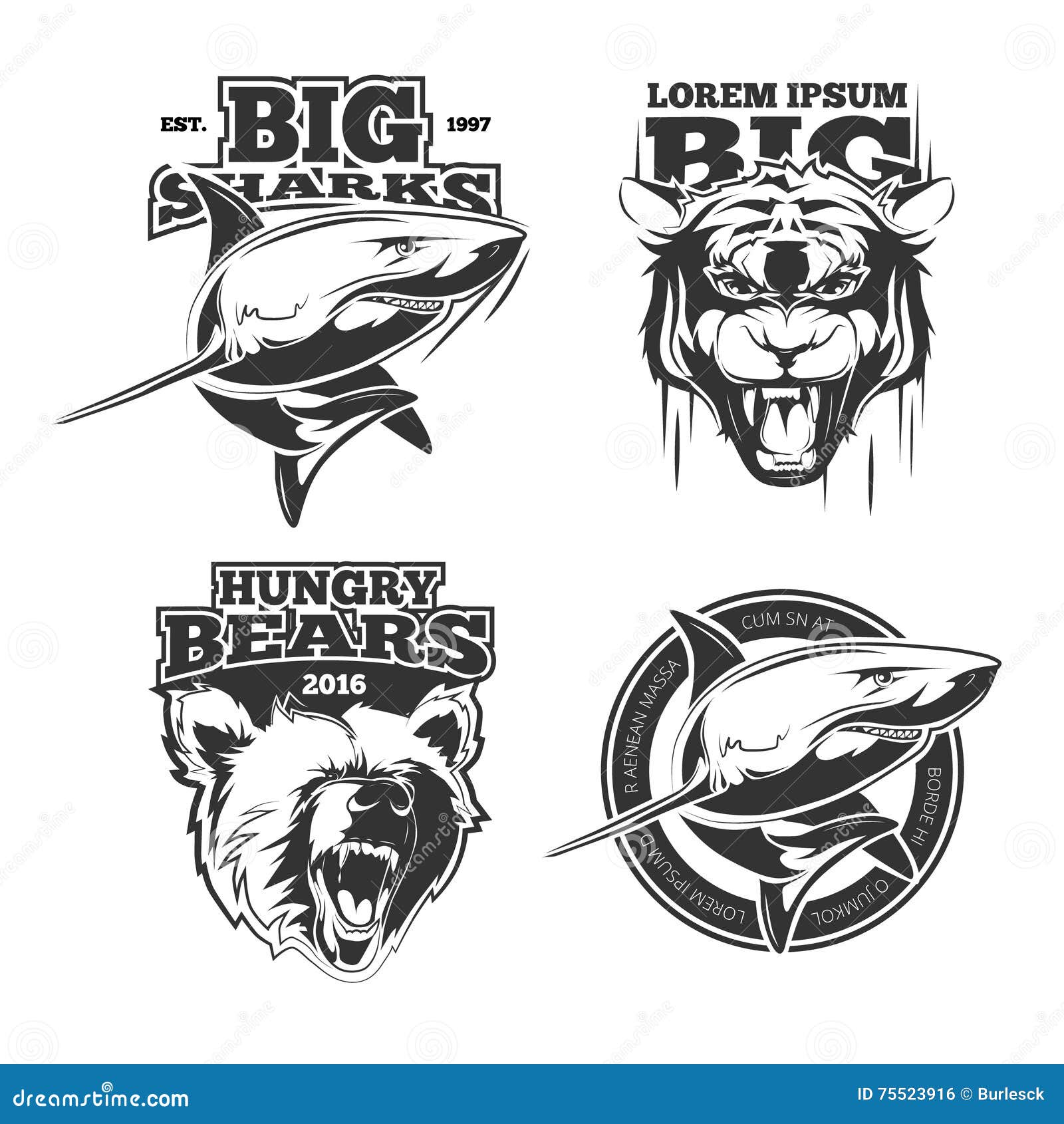Retro Vector Labels with Grizzly, Shark and Tiger Stock Vector - Illustration of head, badge: 75523916 Retro Vector Labels with Grizzly, Shark and Tiger Stock Vector - Illustration of head, badge: 75523916