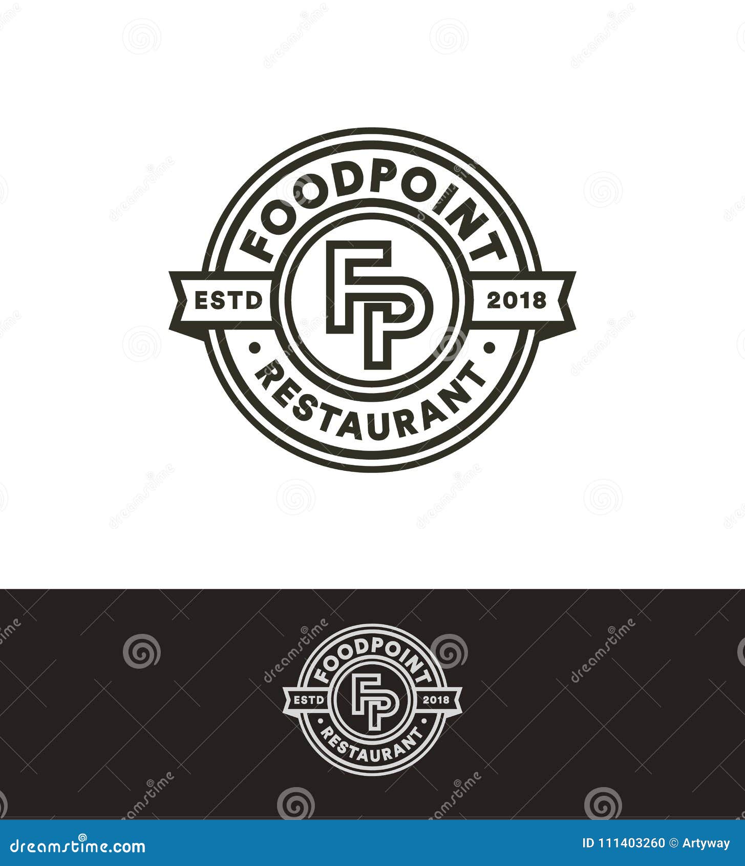 retro  stamp, circle logo template, black line art monogram. fast food restaurant, cafe, bar logotype.