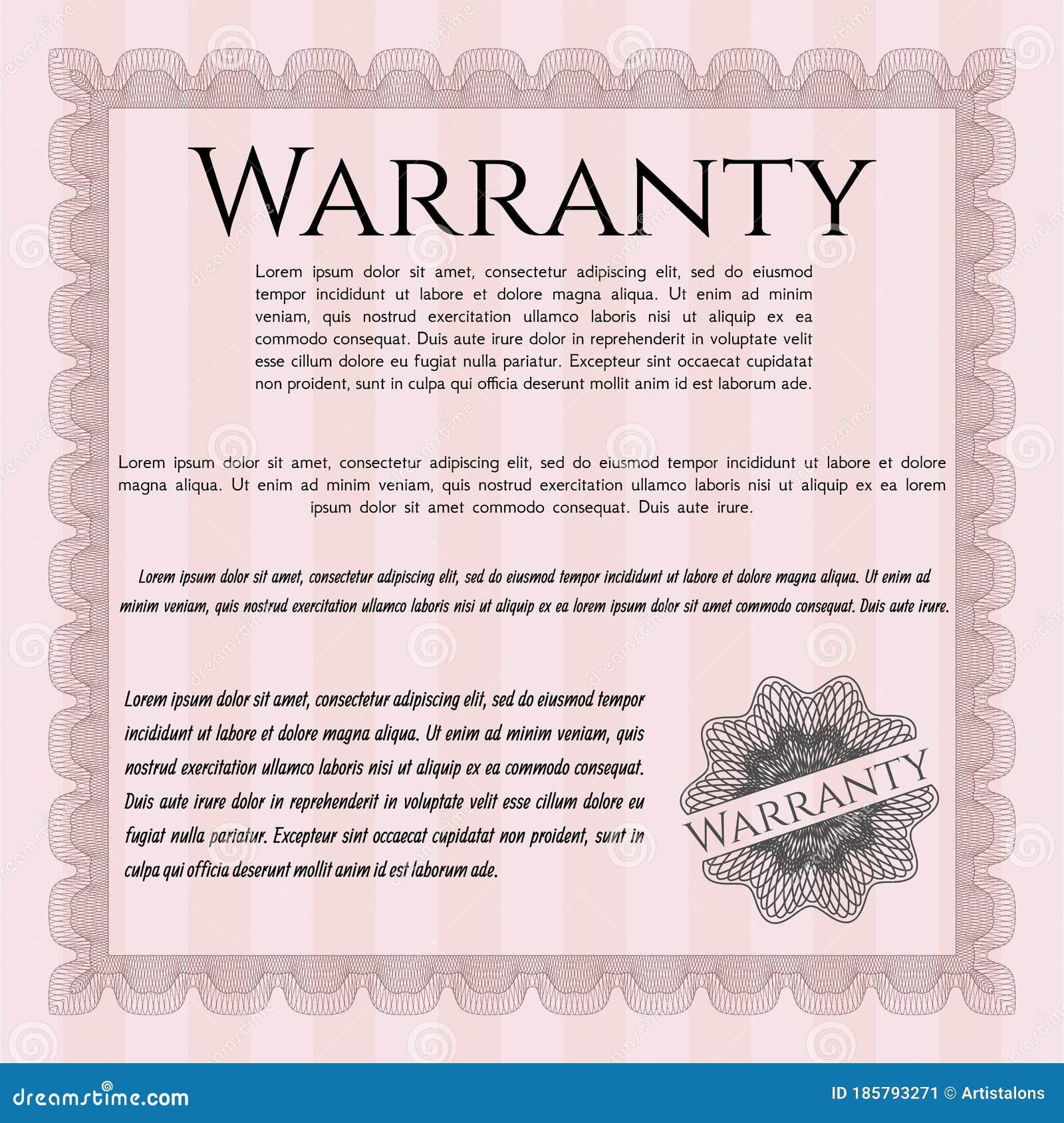 Retro Warranty Certificate Template. Good Design. with Quality Background  Stock Vector - Illustration of promotion, restore: 185956282