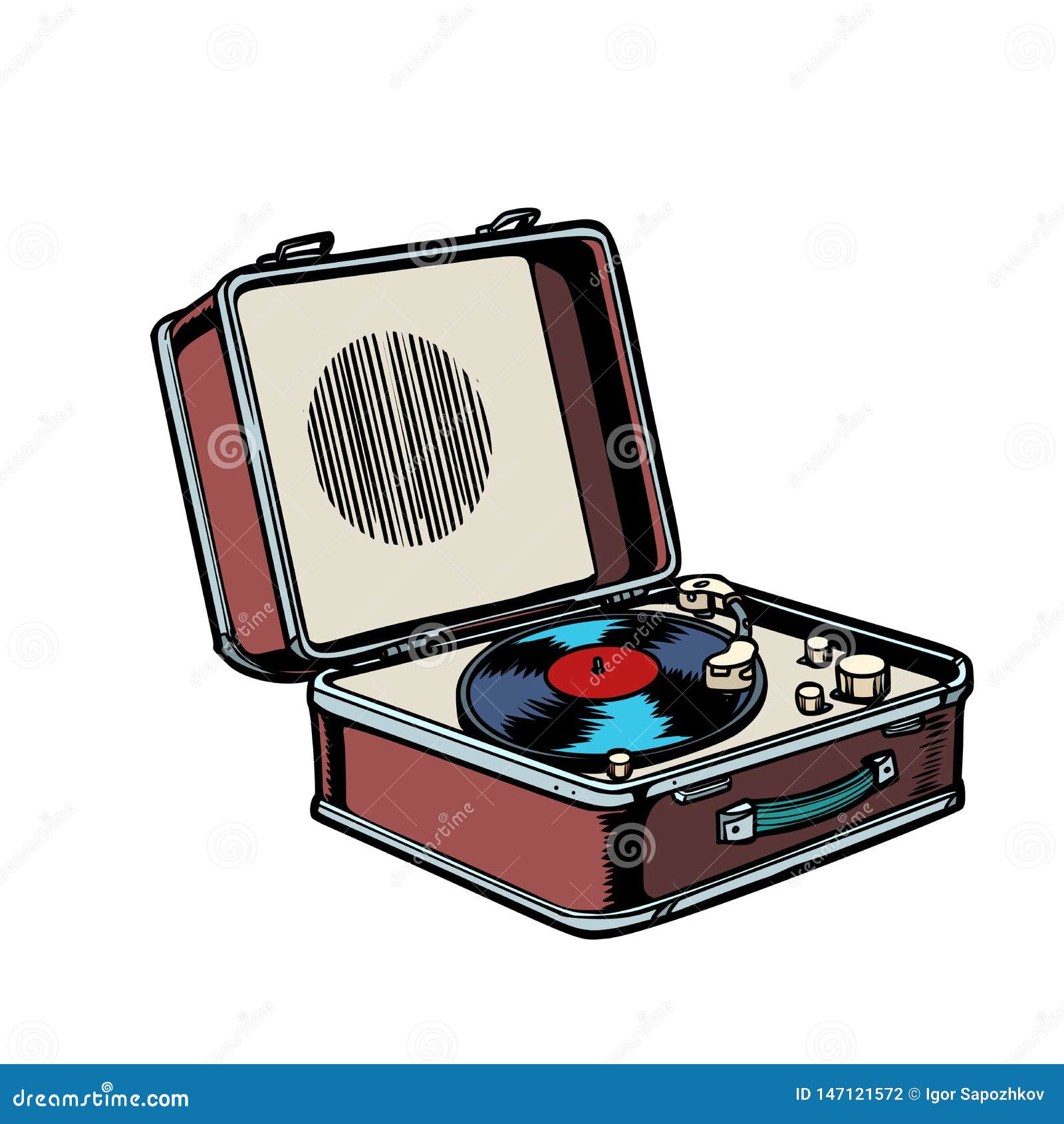 Retro vinyl record player stock vector. Illustration of listen - 147121572