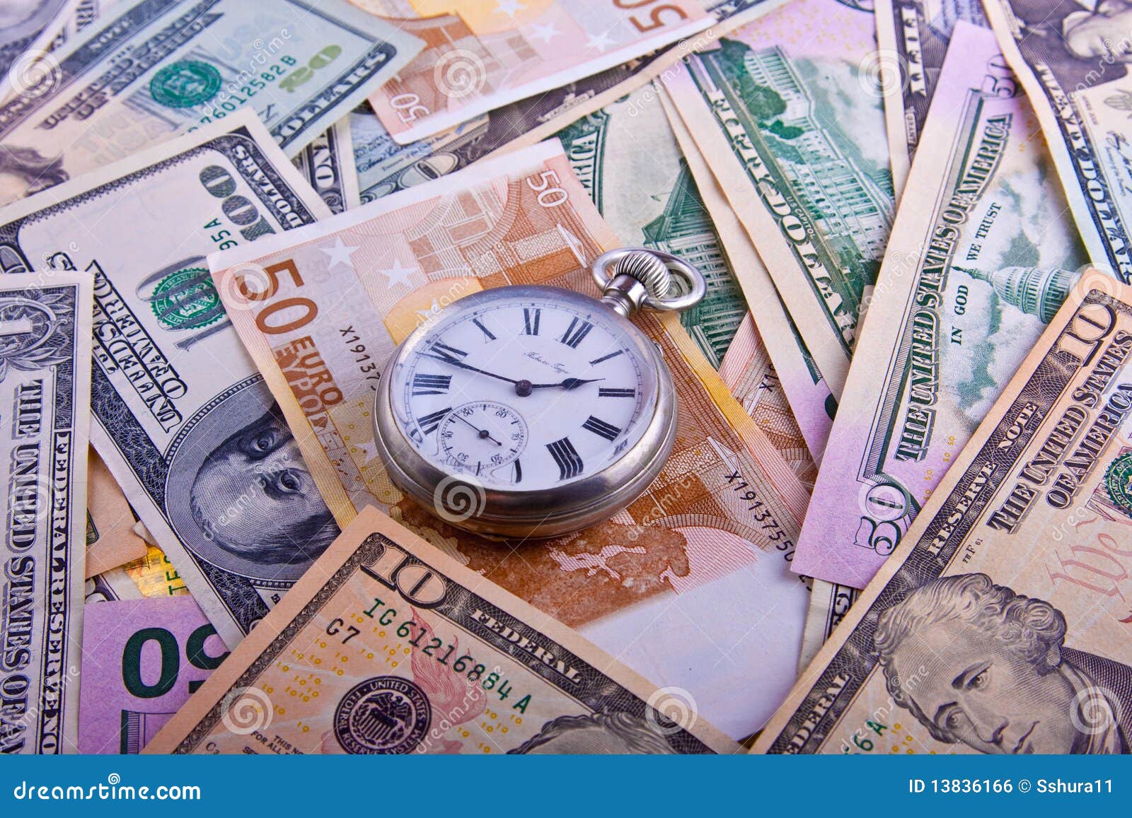 Retro watches on cash stock photo. Image of close, americas - 13836166