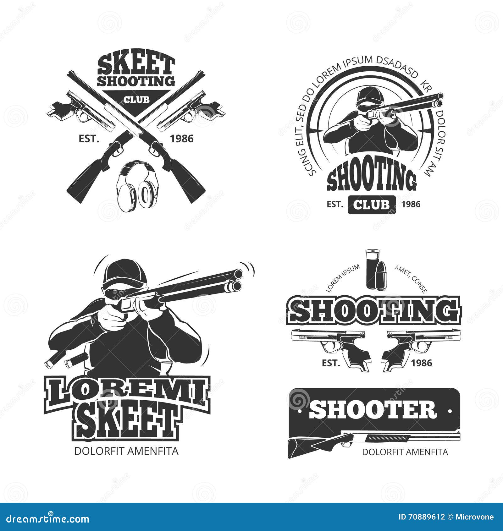 retro weapons, shooting  labels, emblems, badges, logos