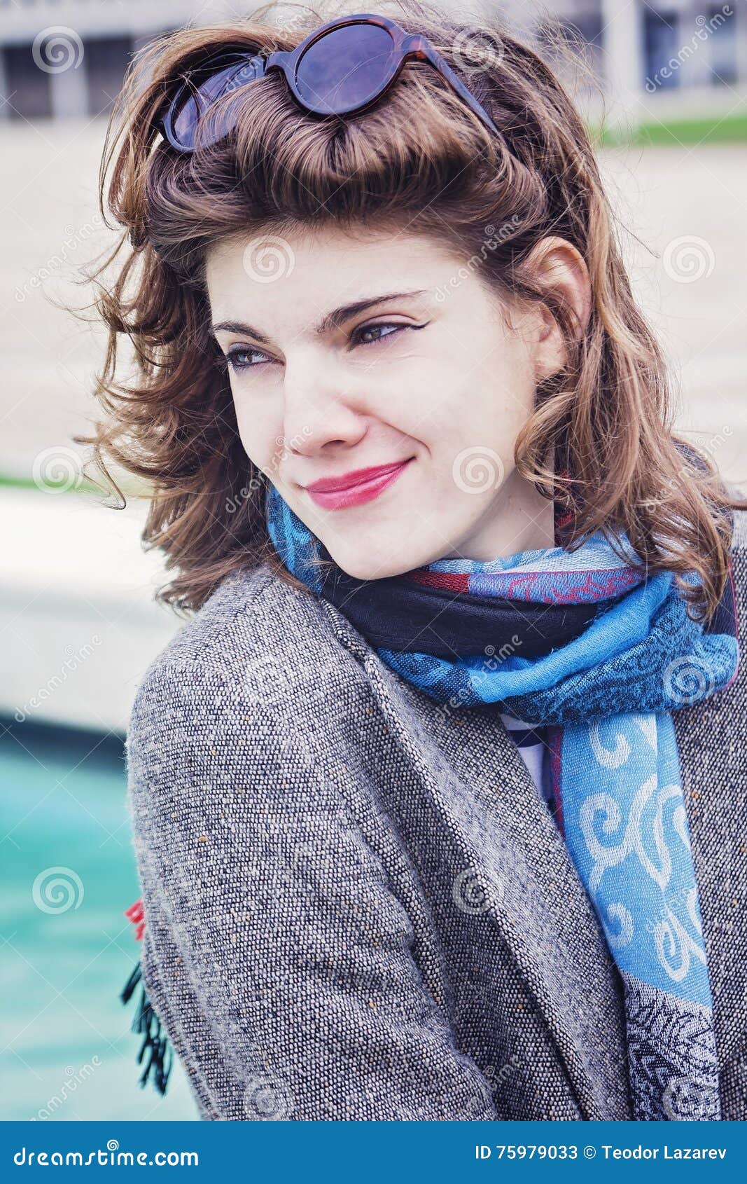 retro woman enjoying the windy weather