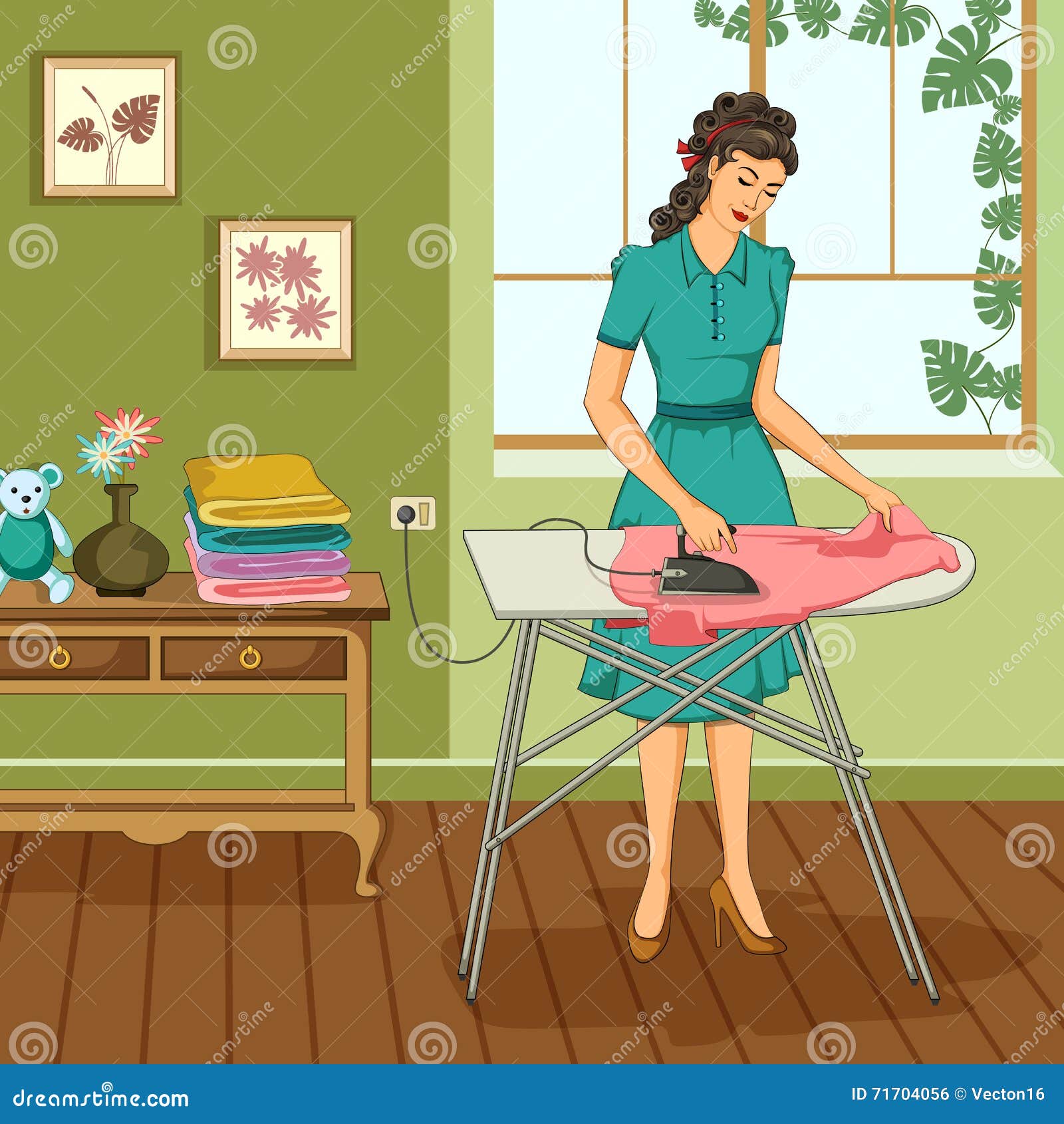 Retro Woman Ironing of Clothes Stock Illustration Illustration of ironing, happy 71704056