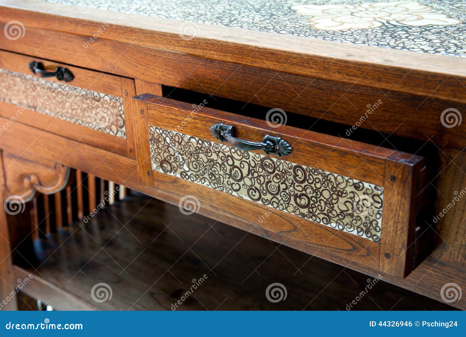 Retro Wooden Table With Opened Drawer Stock Photo Image Of Wood