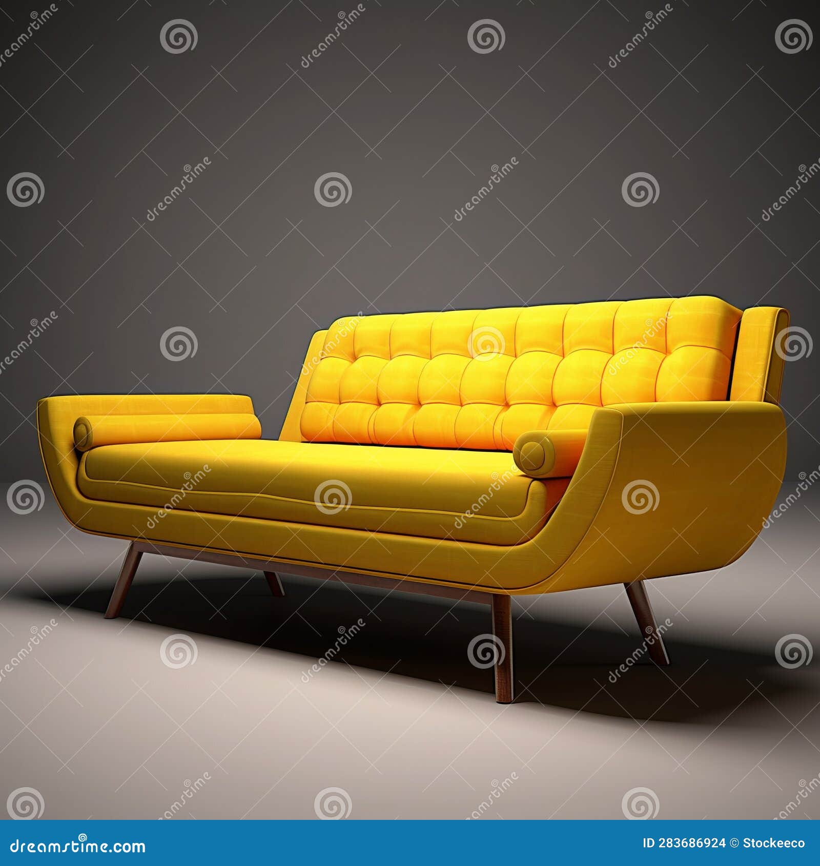 Retro Yellow Couch 3d Model Midcentury Chaise Lounge Sofa Design Stock