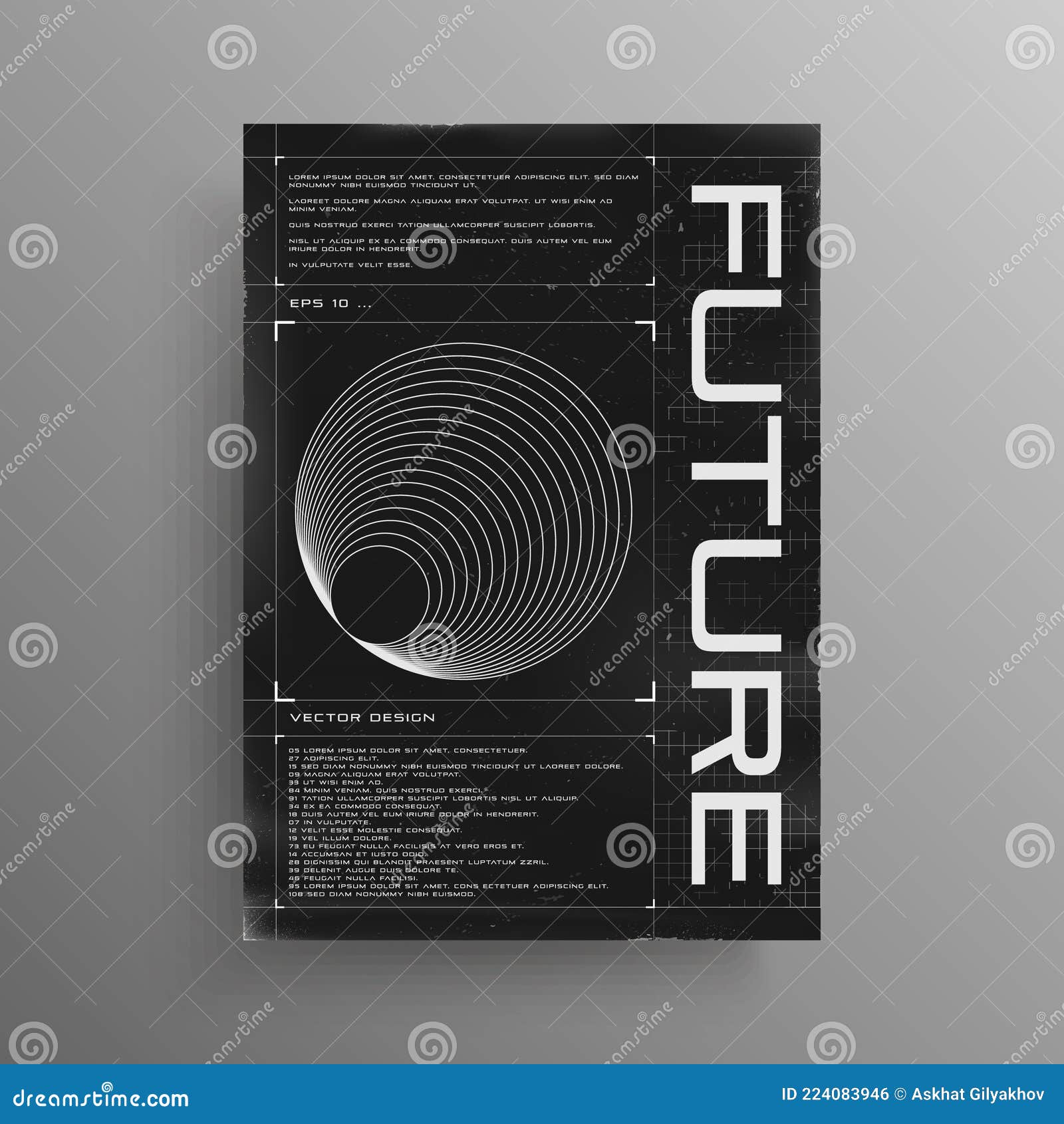 Retrofuturistic Poster with HUD Elements and Broken Laser Grid. Black ...