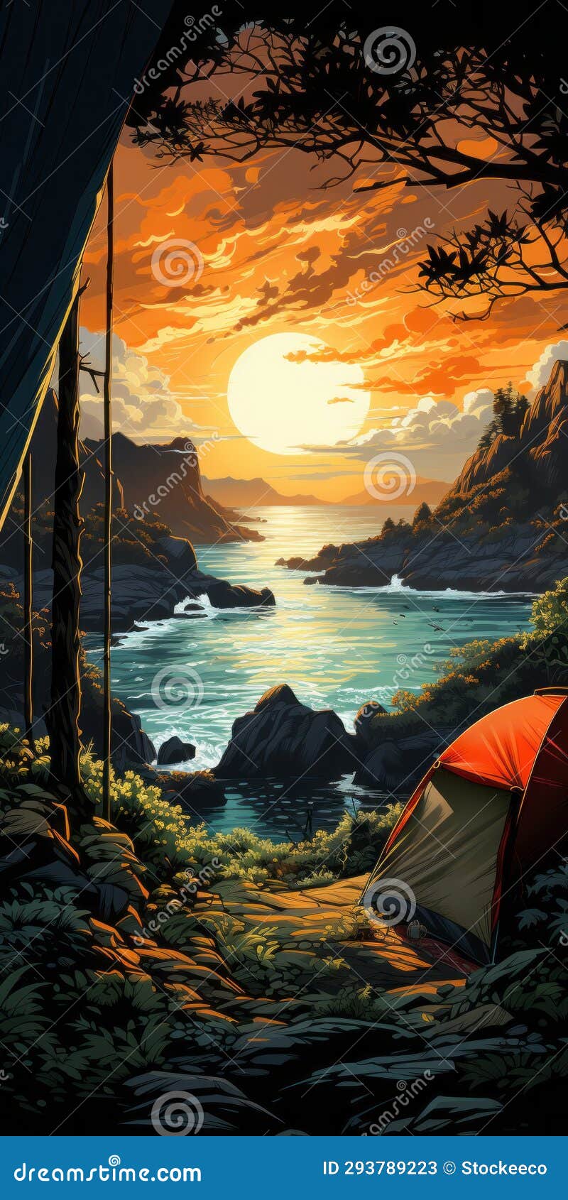 retrovirus camping poster: scenic view of reef in detailed 