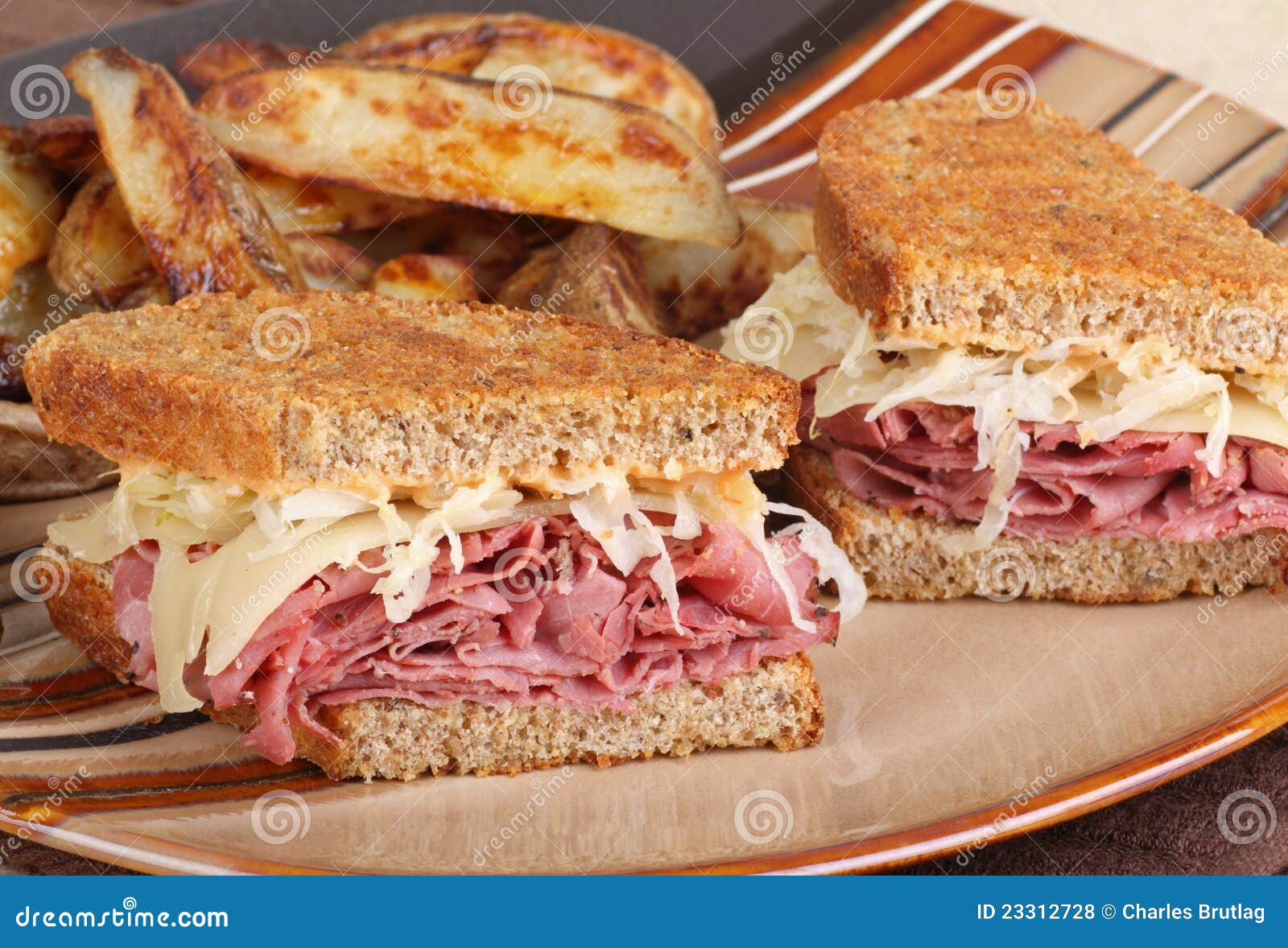 Grilled Reuben Sandwich Made With Corned Beef, Sauerkraut And Sw