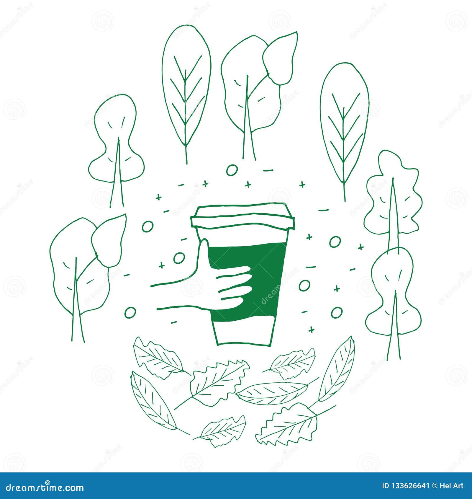 Reusable Cup among Treas and Leaves. Stock Vector - Illustration of ...