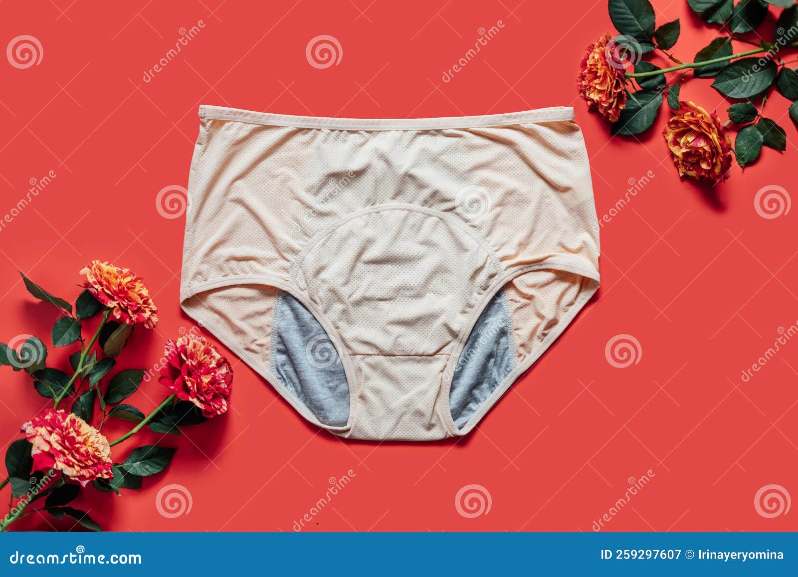 Reusable Period Underwear on Red Background. Absorbent and