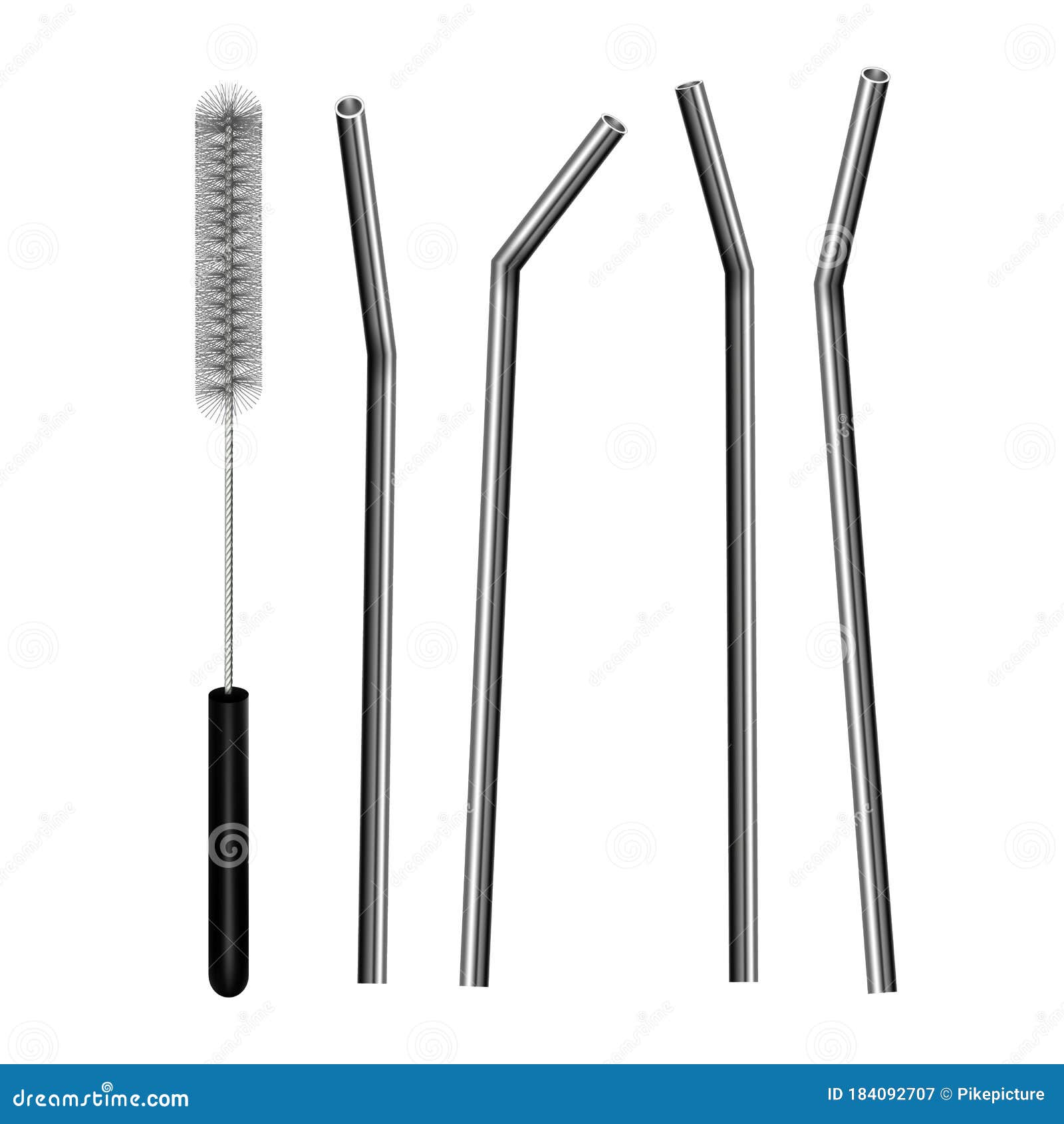 Reusable Steel Drinking Straw and Brush Set Vector Stock Vector