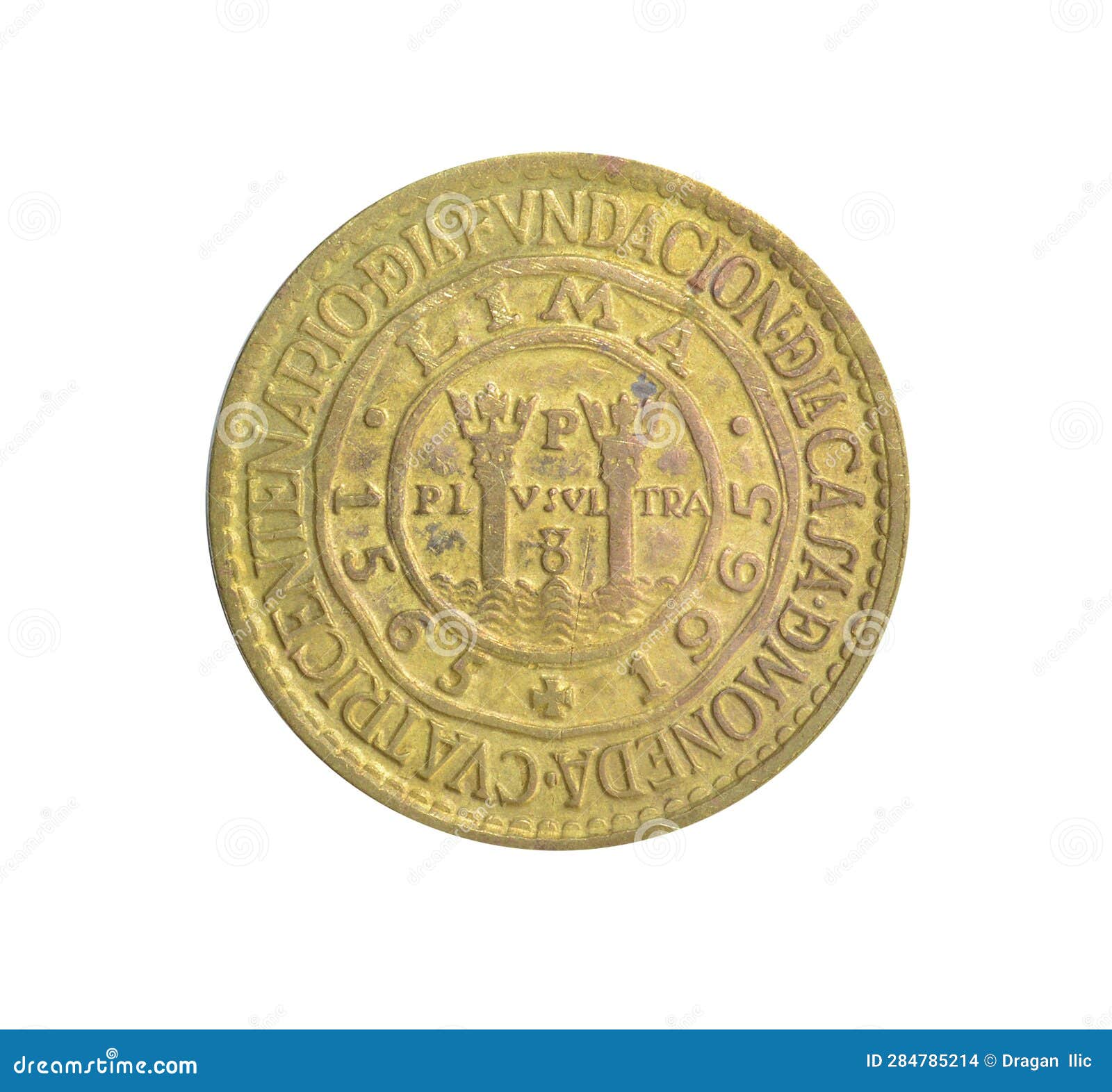 reverse of commemorative half sol de oro coin made by peru in 1965