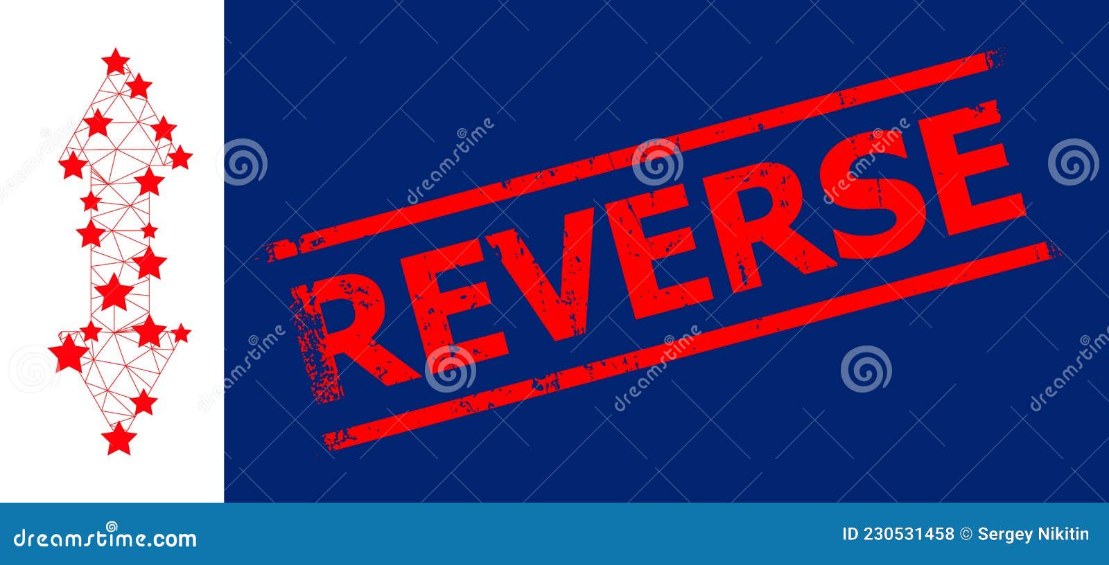 reverse grunge seal and vertical exchange arrow polygonal mesh
