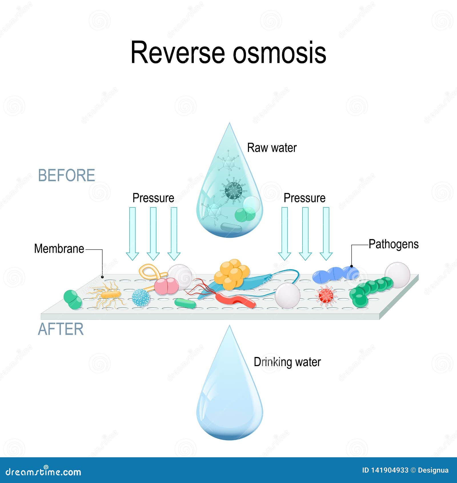 reverse osmosis use the membrane to act like an extremely fine filter to create drinking water from contaminated water.