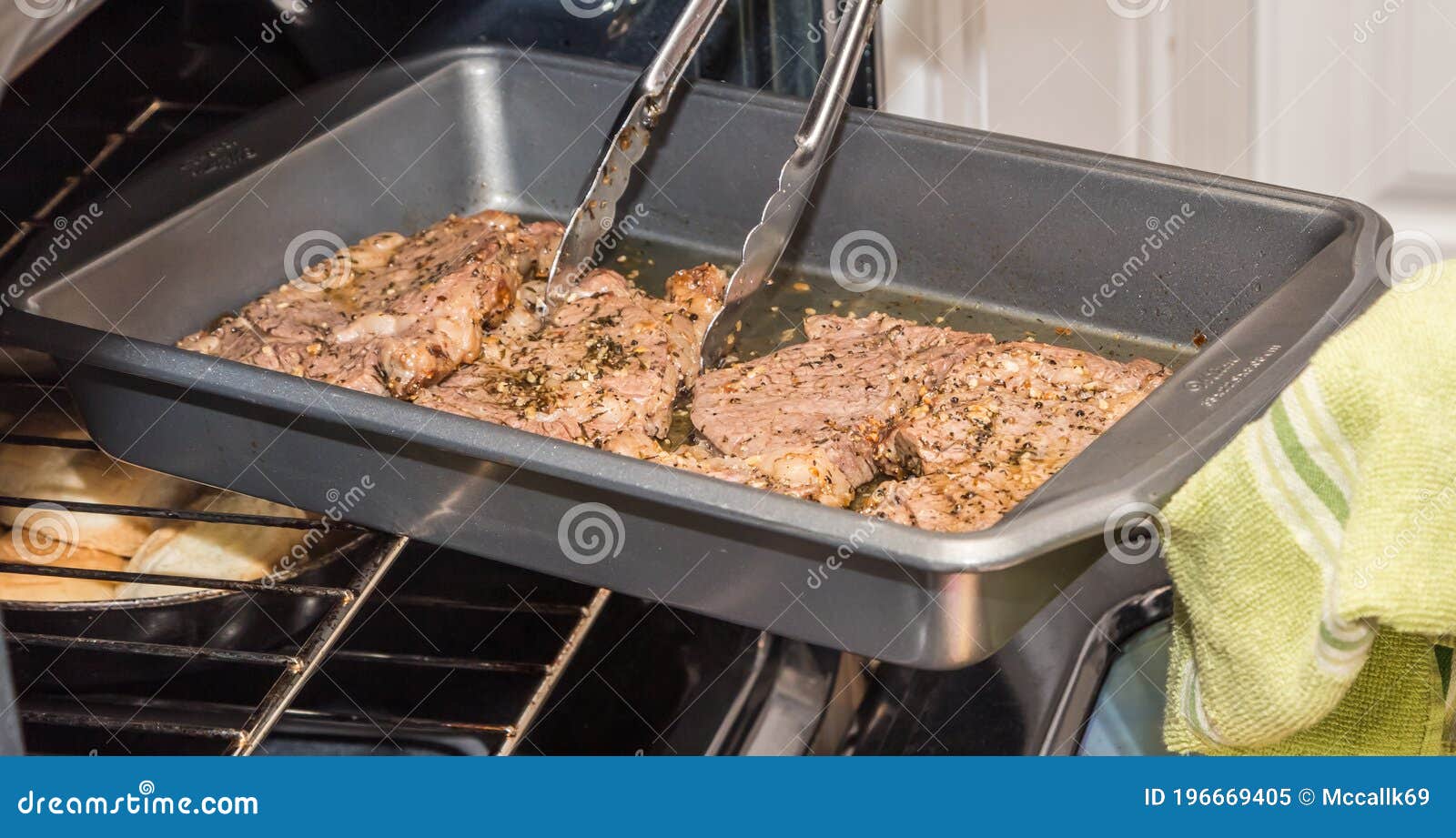 Reverse Seared Rib Eye Steak in Pan from Oven Stock Image Image of