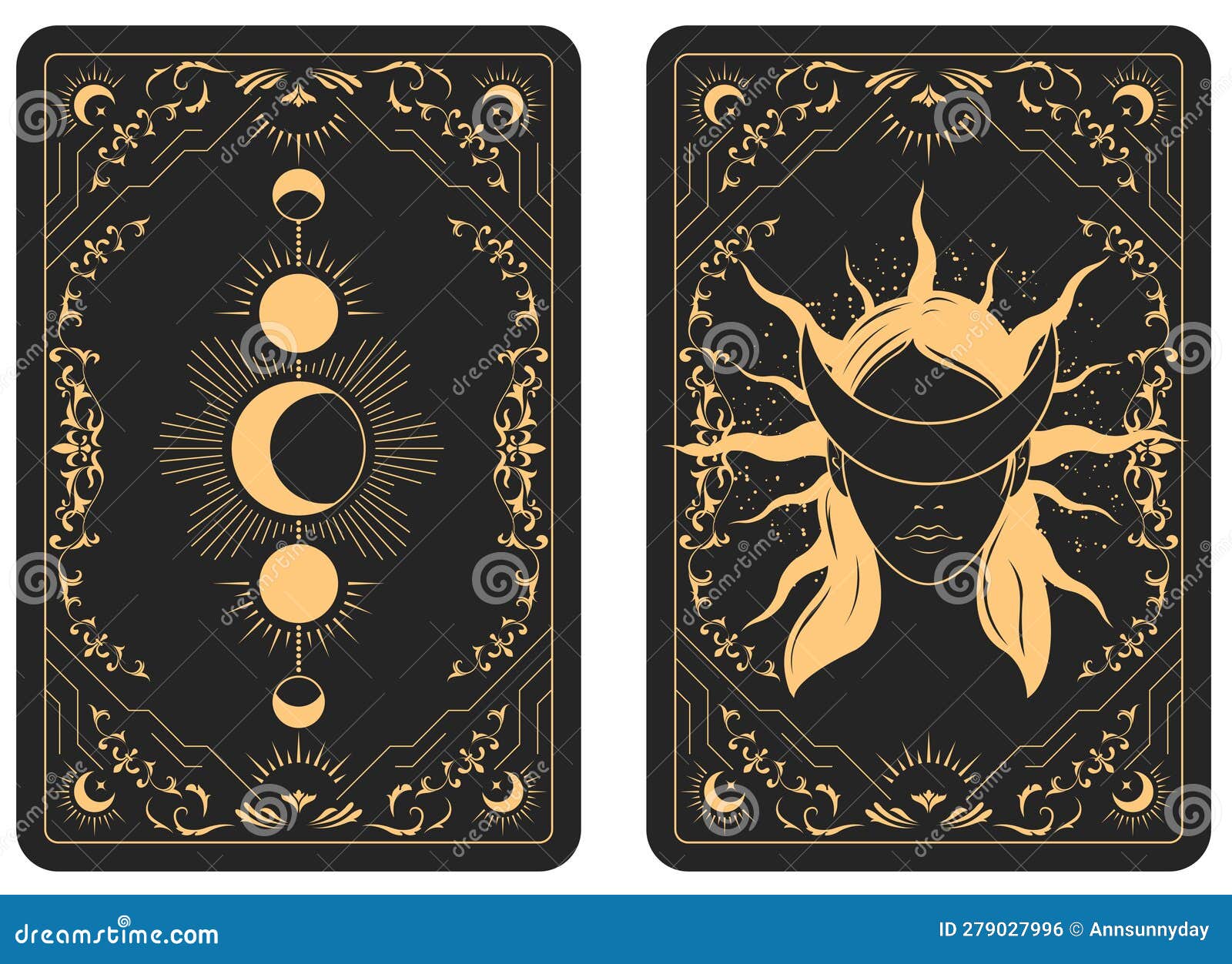 The Reverse Side of a Tarot Cards Batch, Pattern with Blindfold Witch