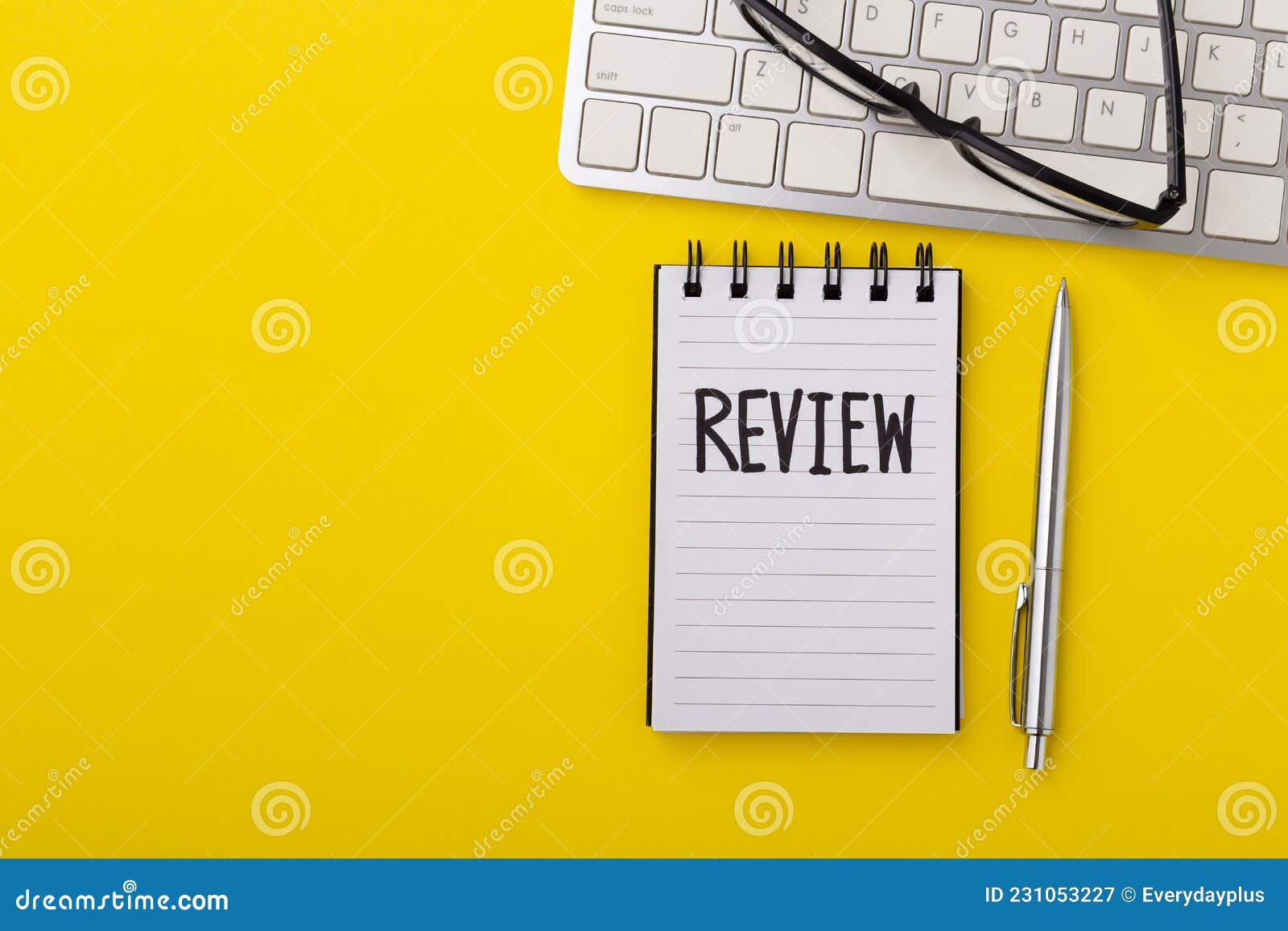 Review Concept on Yellow Background Stock Image Image of keyboard
