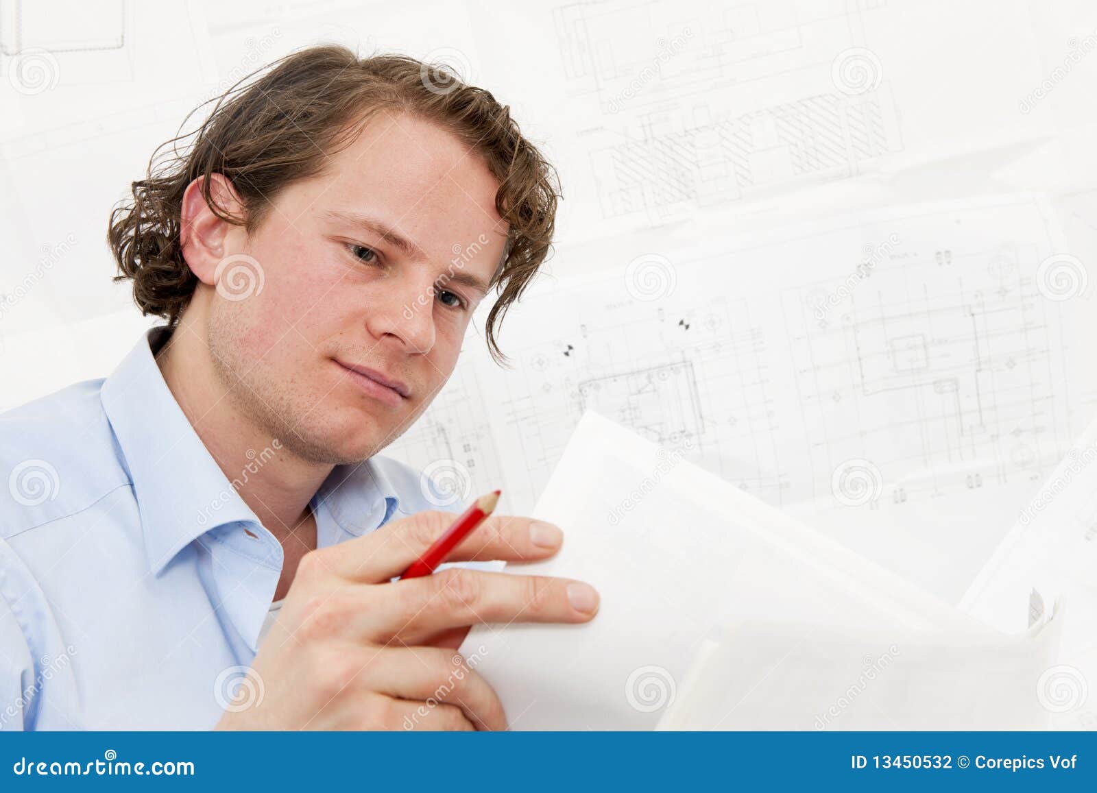 Reviewing Technical Drawings Stock Photo - Image of tilted, single