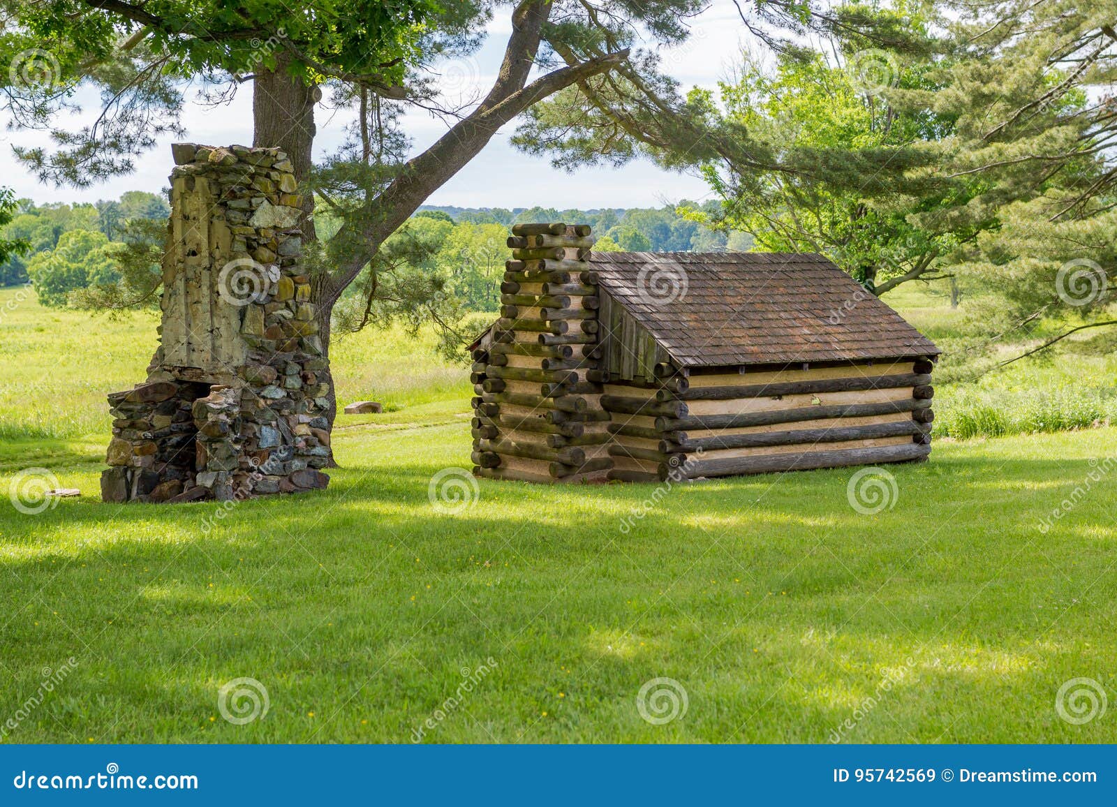 A Revolutionary Cabin Sits Beneith a Tree at Valley Stock Image