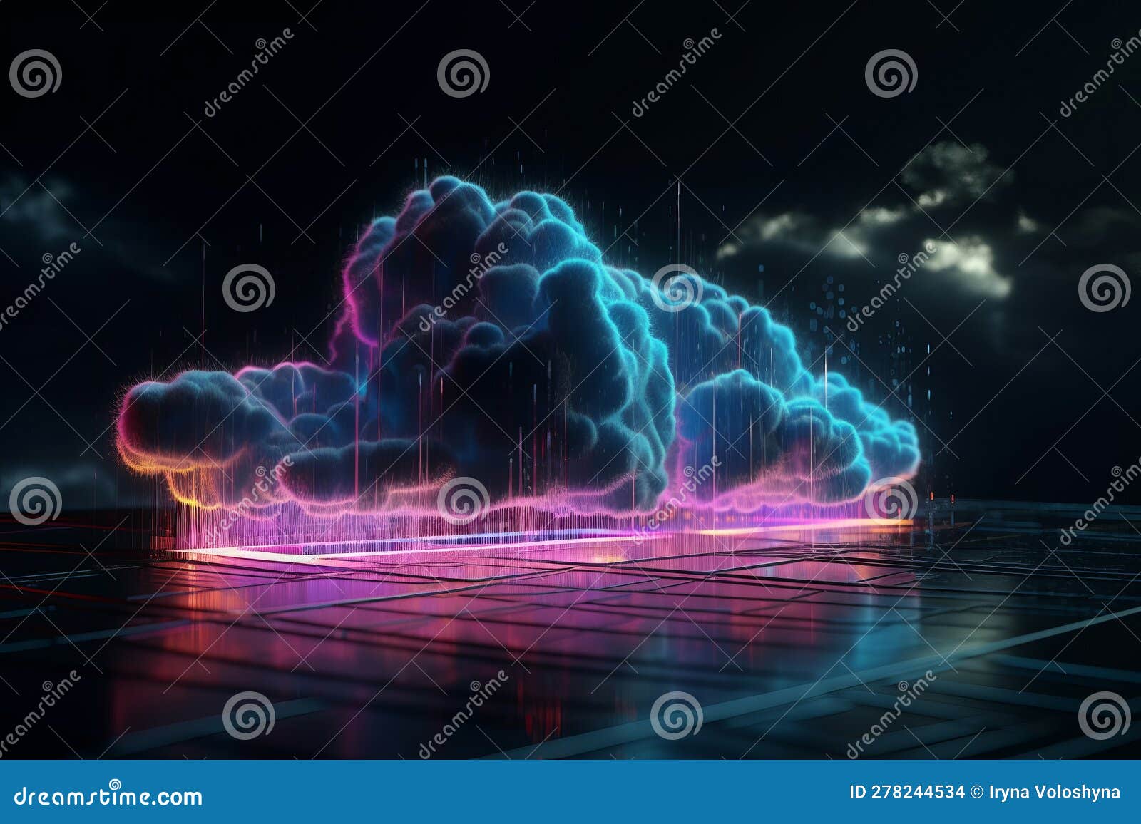 revolutionizing data usage: 3d rendering of neon cloud with flowing data