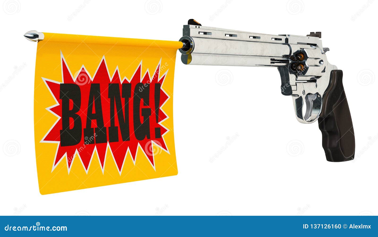 revolver with a bang flag. 3d rendering