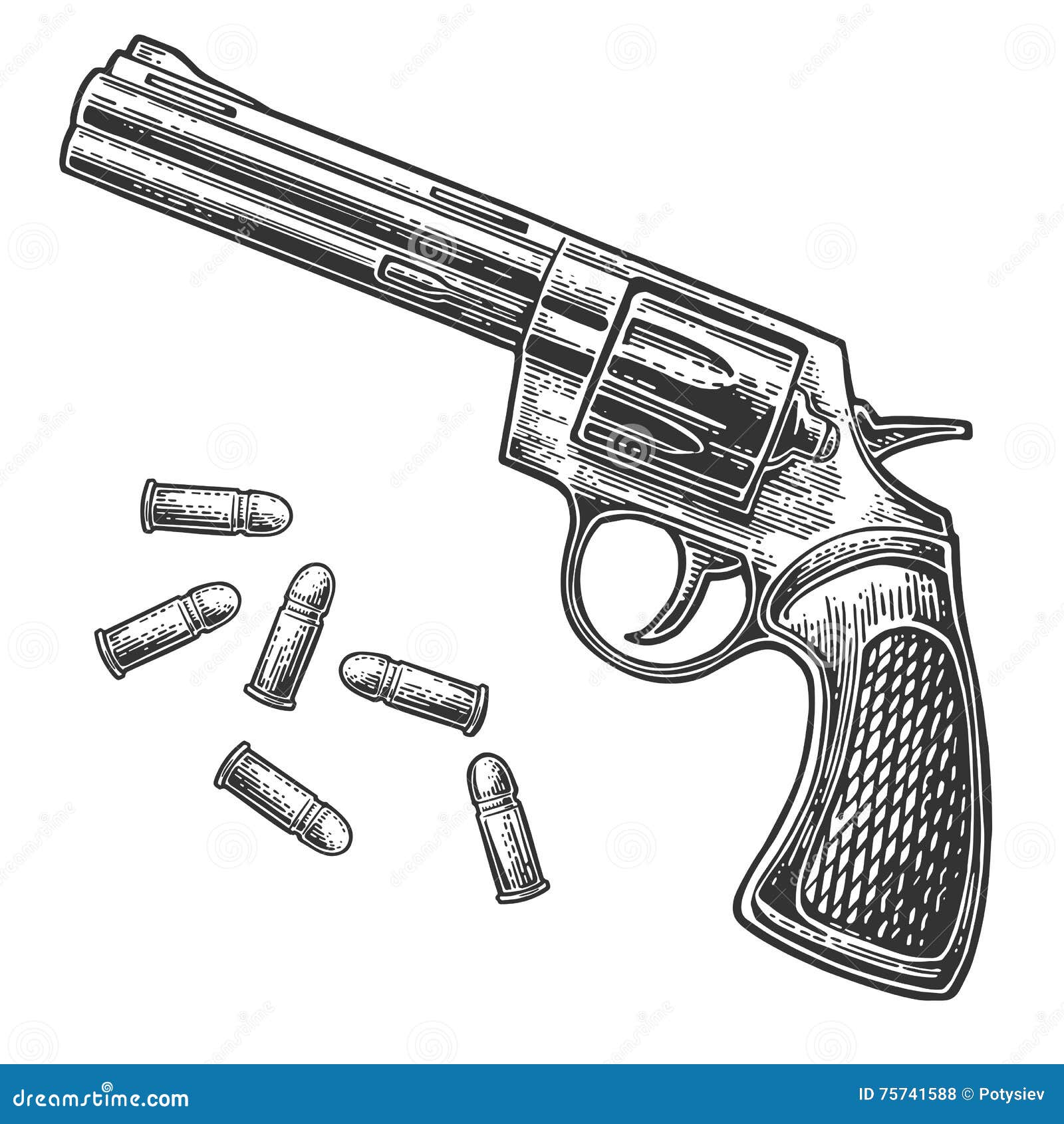 Revolver with Bullets. Vector Engraving Vintage Illustrations Stock Vector  - Illustration of ammunition, metal: 75741588