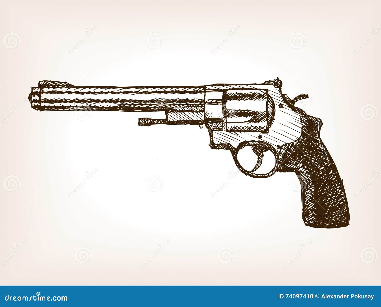 revolver pistol sketch style  