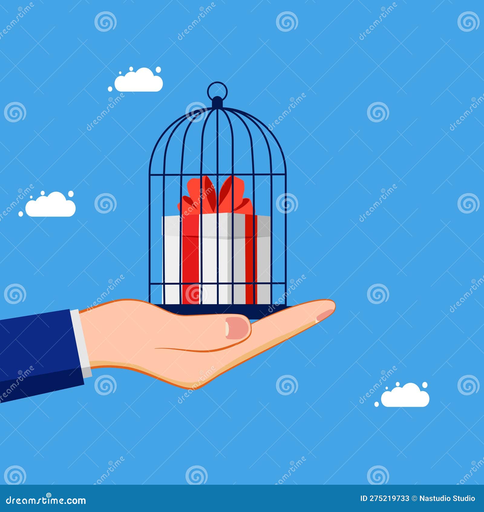 reward trap. confine or lock the gift box in the birdcage. business and investment concept