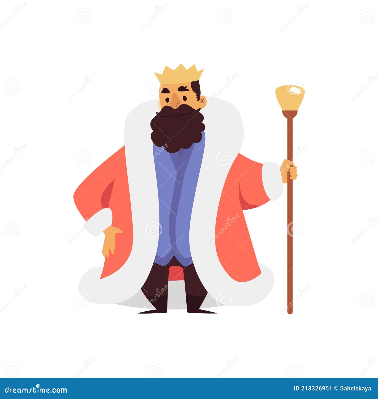 Rey Medieval En Manto Y Corona Con Cetro Plano Vector Ilustración Aislado.  Ilustración del Vector - Ilustración de divertido, capa: 213326951