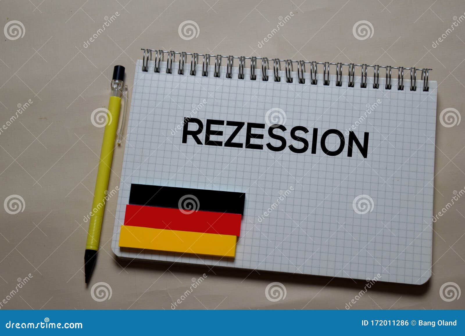 Rezession Write on a Book Isolated on Office Desk. German Language it