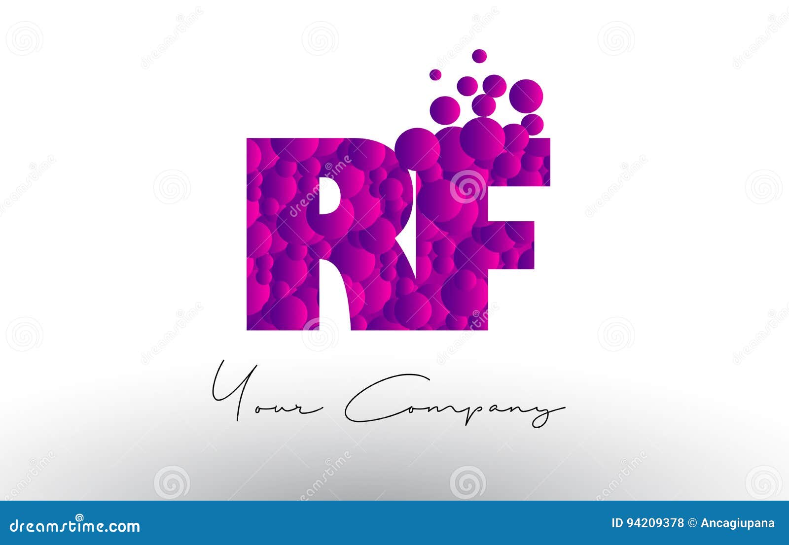 rf r f dots letter logo with purple bubbles texture.