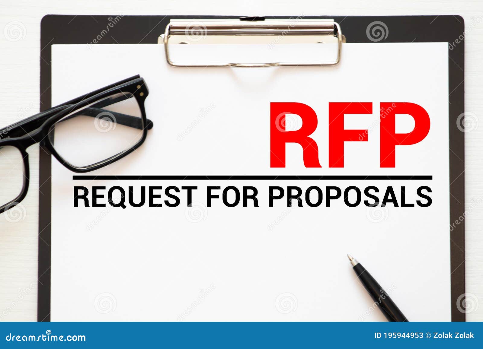 rfp- request for proposal written in notebook